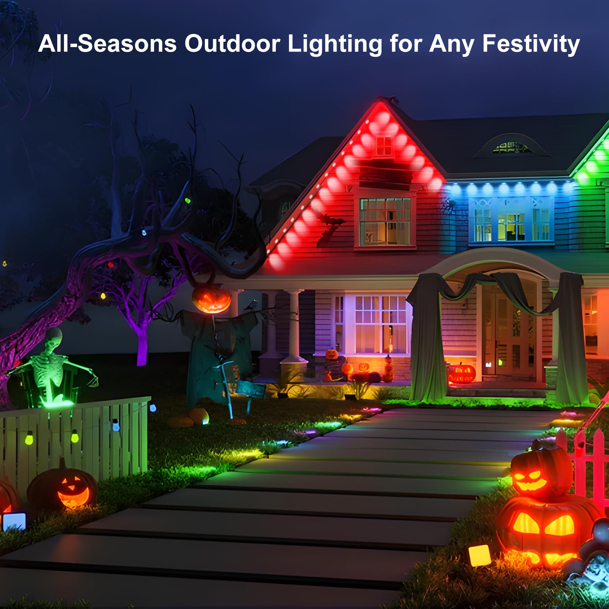 Umidkin Permanent Outdoor Lights  100Ft Rgb Outdoor Christmas Lights With 72 Led Lights  Ip67 Waterproof Led Eaves Lights With Diy Scene Modes For Halloween Decor  Smart App & Remote Control