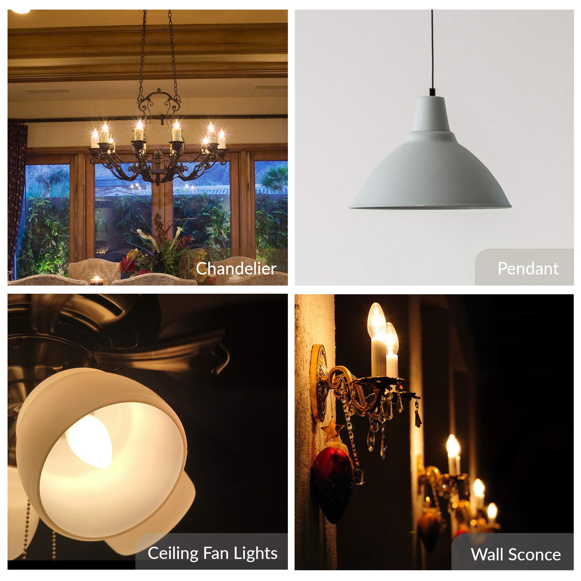 Simba Lighting Candelabra Torpedo Bulbs, 40W E12 Base, Frosted Glass, 12 Pack, 2700K Warm White, Dimmable for Chandeliers & Fans