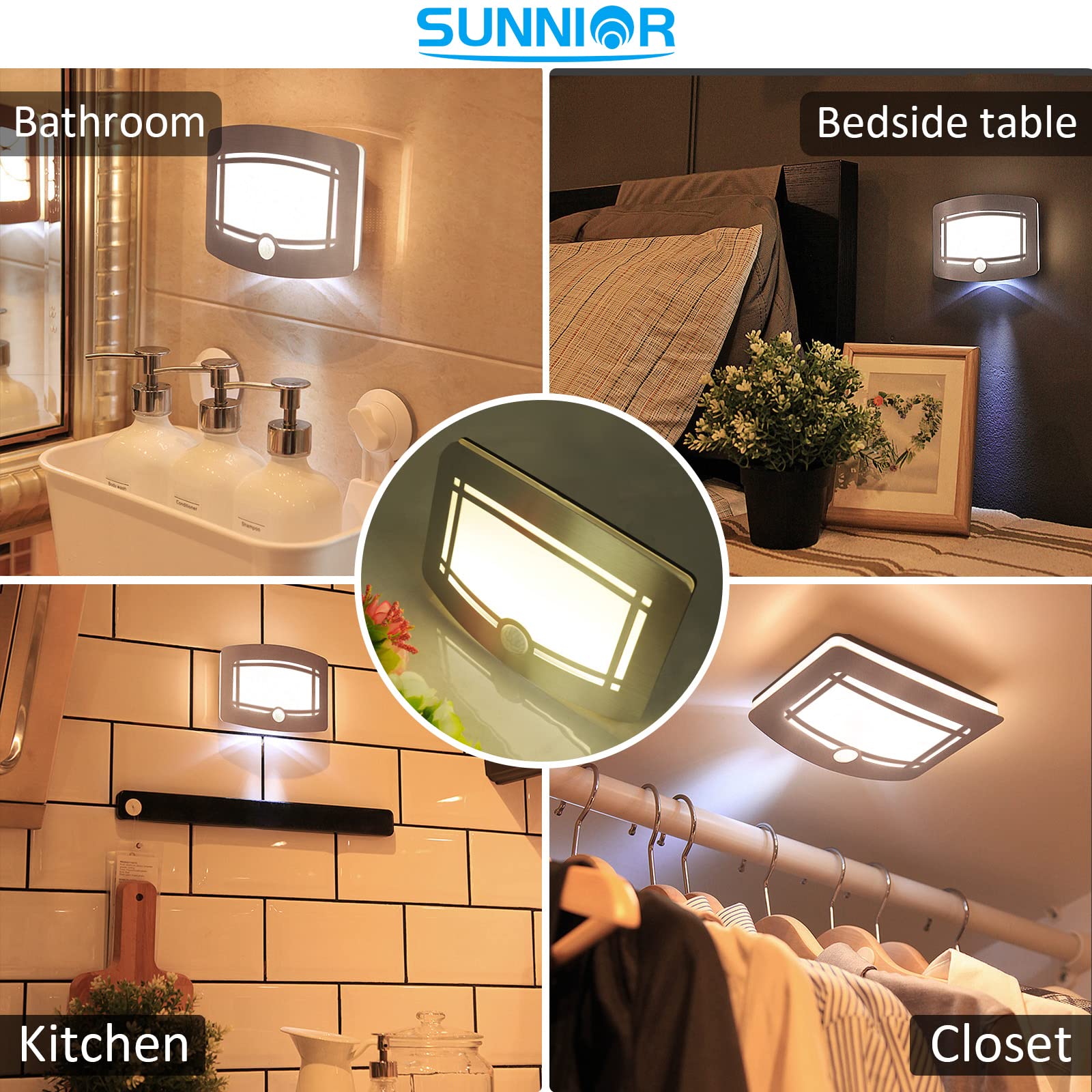 SUNNIOR Motion Sensor Wall Lamps Battery Operated Wall Sconce Dimmable Wall Light One Pack Perfect for Hallway Stairway Closet L