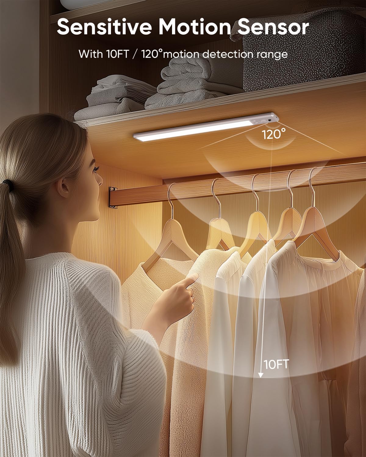 LENOMA Under Cabinet Lighting Wireless Motion Sensor, Dimmable, Rechargeable, 2200mAh, 10 Inch, White, 4 Pack, Model LTM-CGD-03
