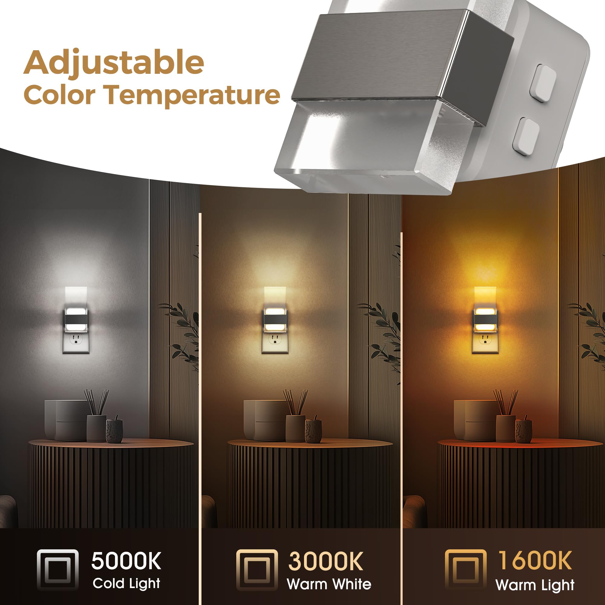 L Lohas Led Night Light  2 Pack Adjustable Color Temperature Night Lights Plug Into Wall  2000K/3000K/5000K 3Cct Nightlight  Dusk To Dawn Sensor Dimmable Nightlights For Bathroom  Hallway  Gift