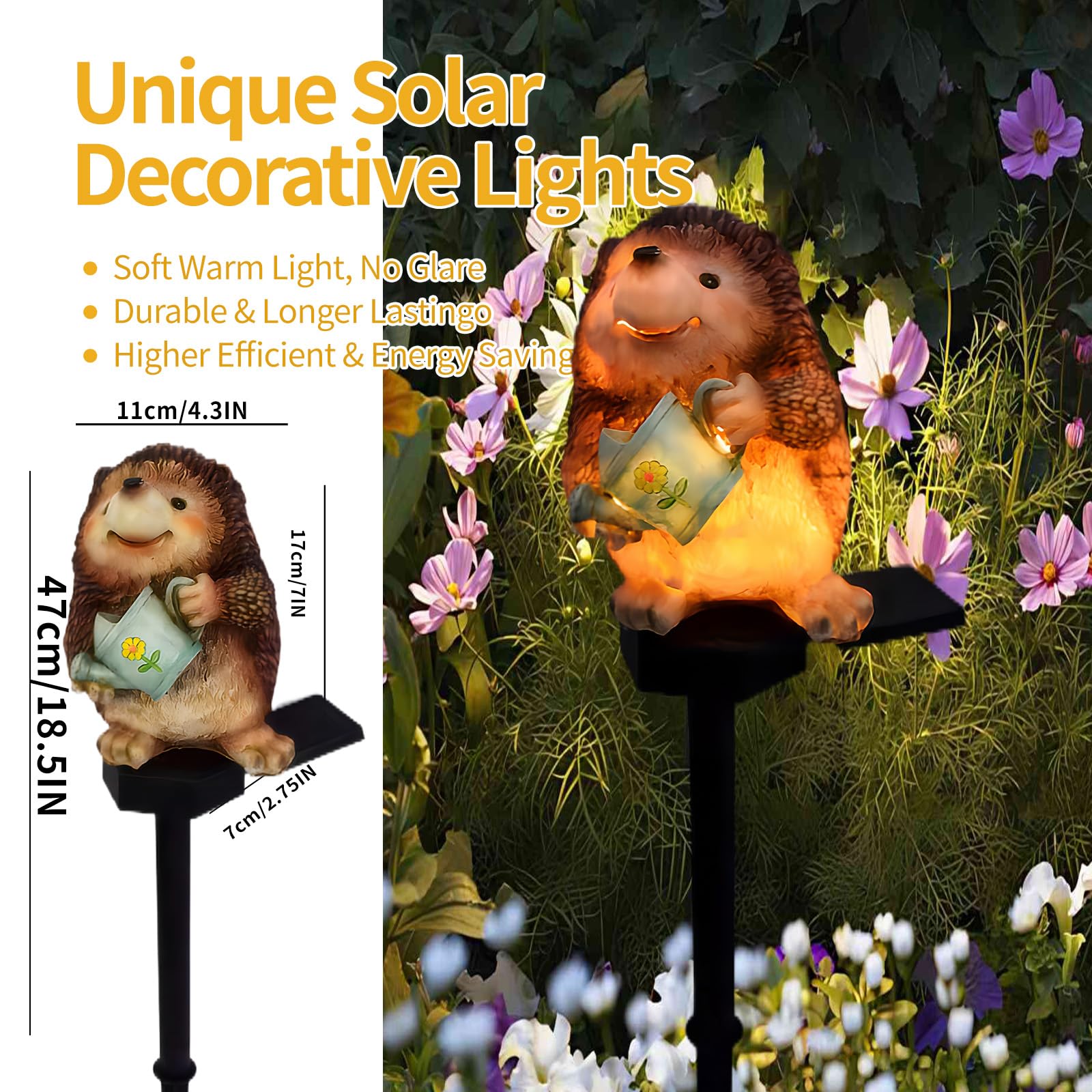 Qh & Garden Solar Light Outdoor Decor Solar Led Hedgehog Stake Lights  Ip55 Waterproof Animal Figurines Decorative Light For Yard Patio Garden Lawn Balcony-Hedgehog Ornament Gift For Grandma