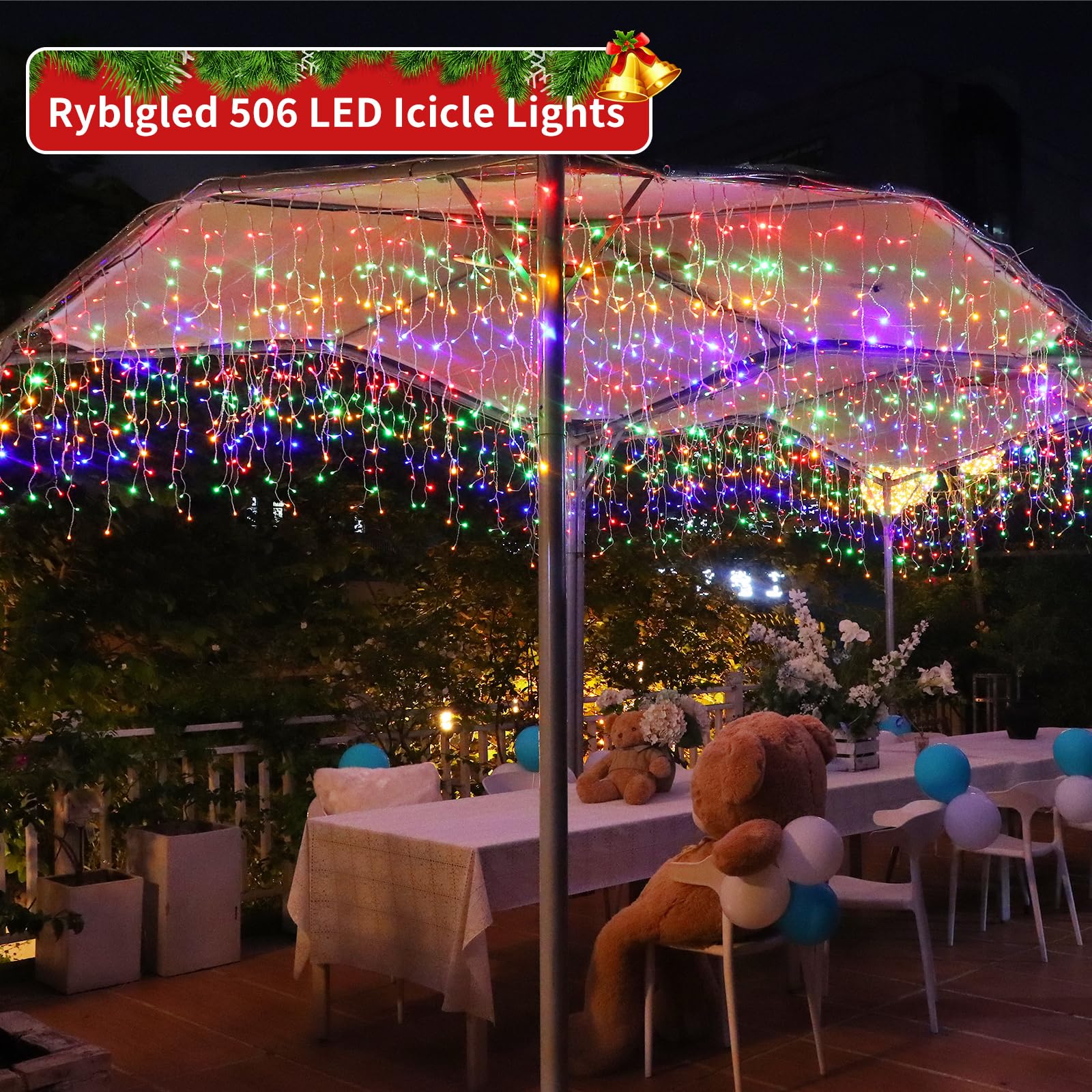 Icicle Christmas Lights Waterproof - Multi Color 65Ft 506 Led Icicle Lights For Outside Decorations With Remote, Plug-In Icicle