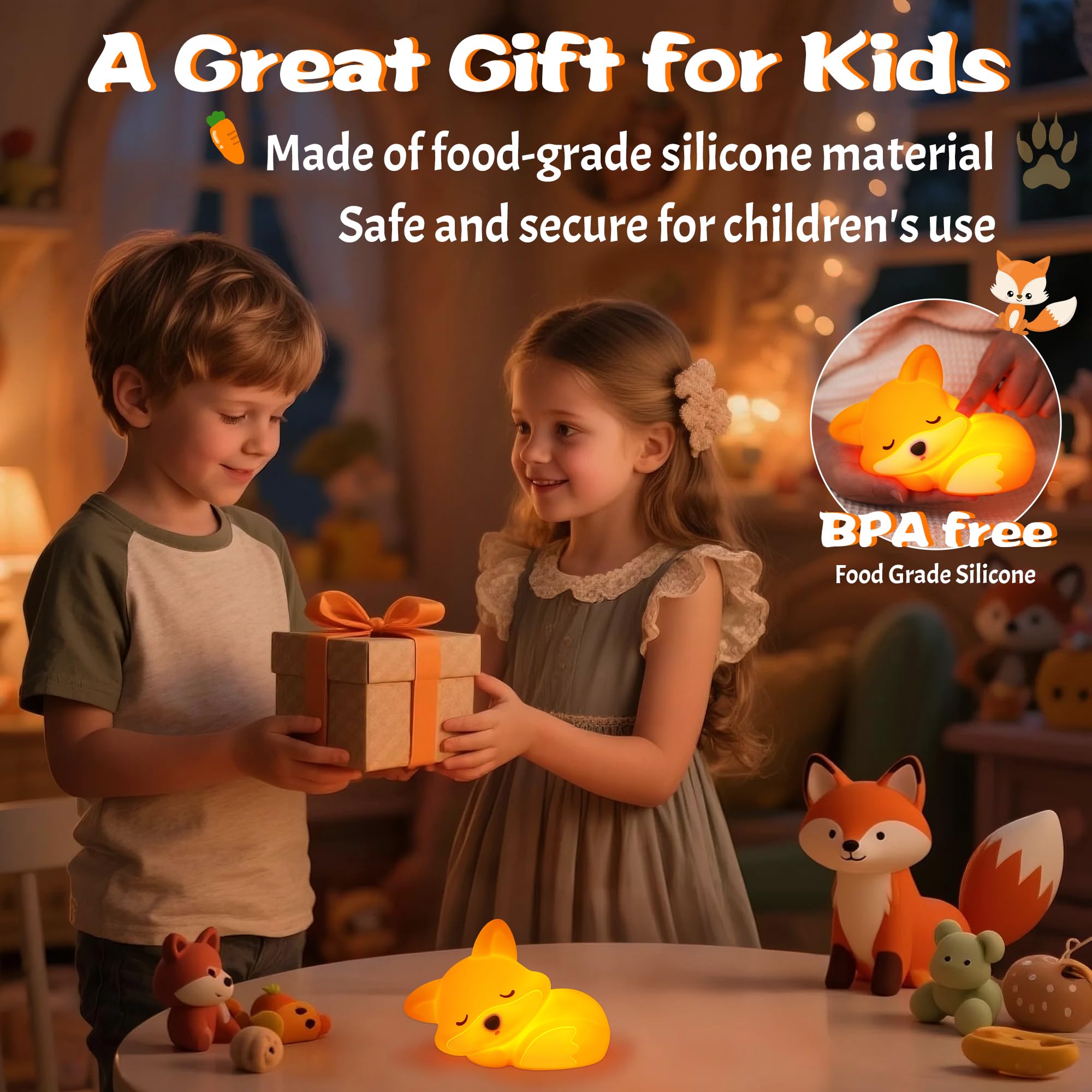 Lampeez Fox Night Light  Cute Fox Gifts  Soft Silicone Lamp Nursery Nightlight Led Touch Light  Bedroom Decor As Xmas Birthday Gift For Boys Girls