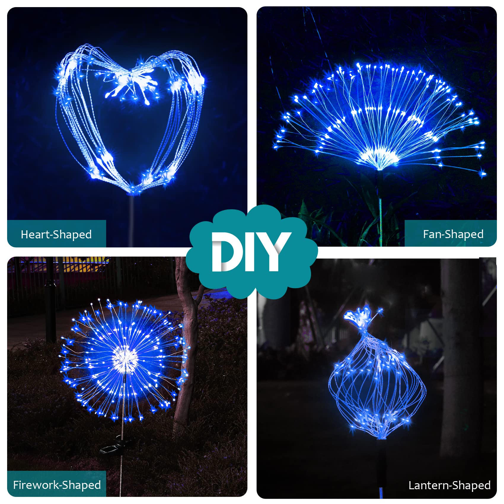 JJGoo Solar Firework Lights, 180 LEDs, Waterproof, 2 Pack, Blue for Garden, Patio, Walkway, Party, Wedding