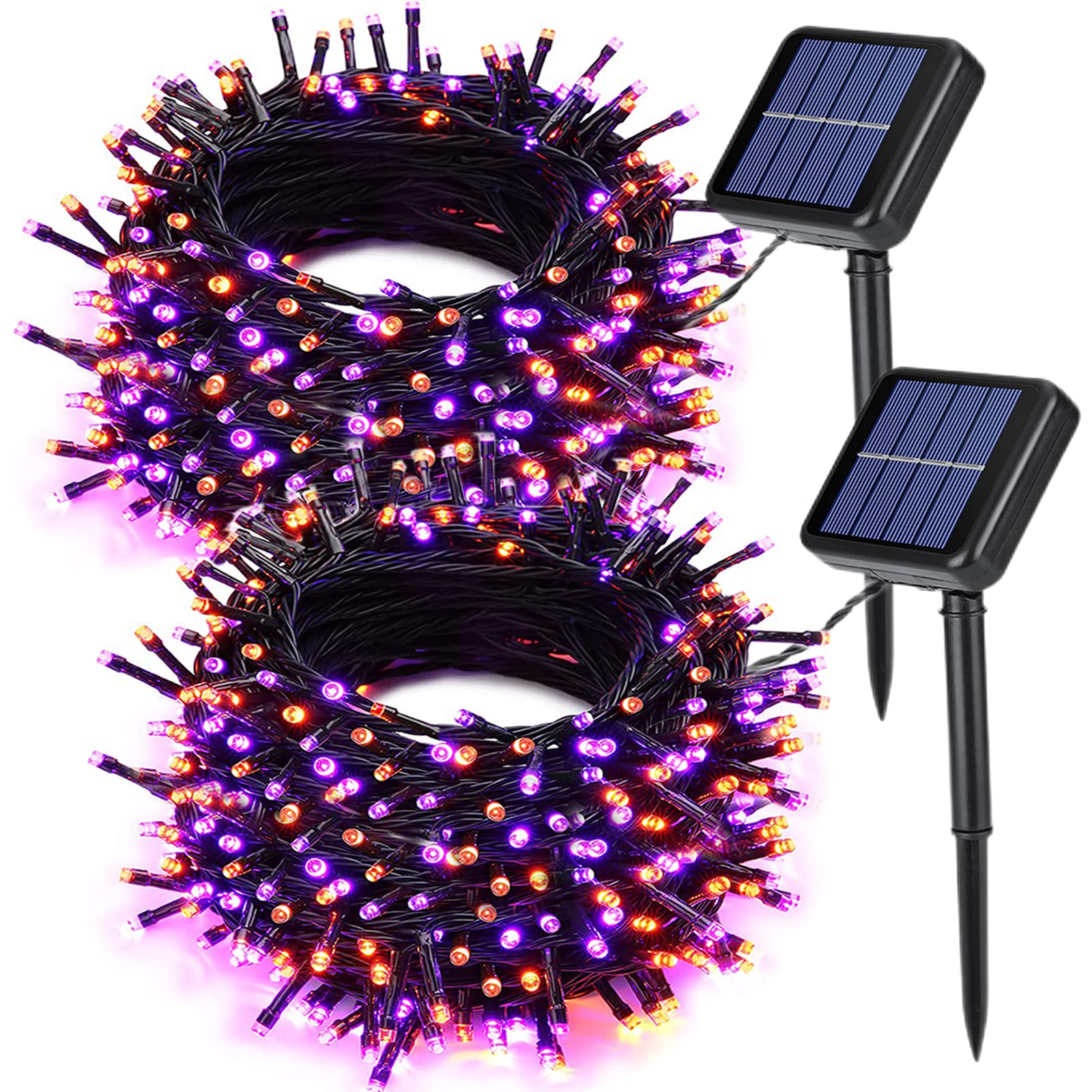 Joomer Solar String Lights 200 LED 72ft 8 Modes Waterproof Orange Purple for Garden Patio Outdoor Decor