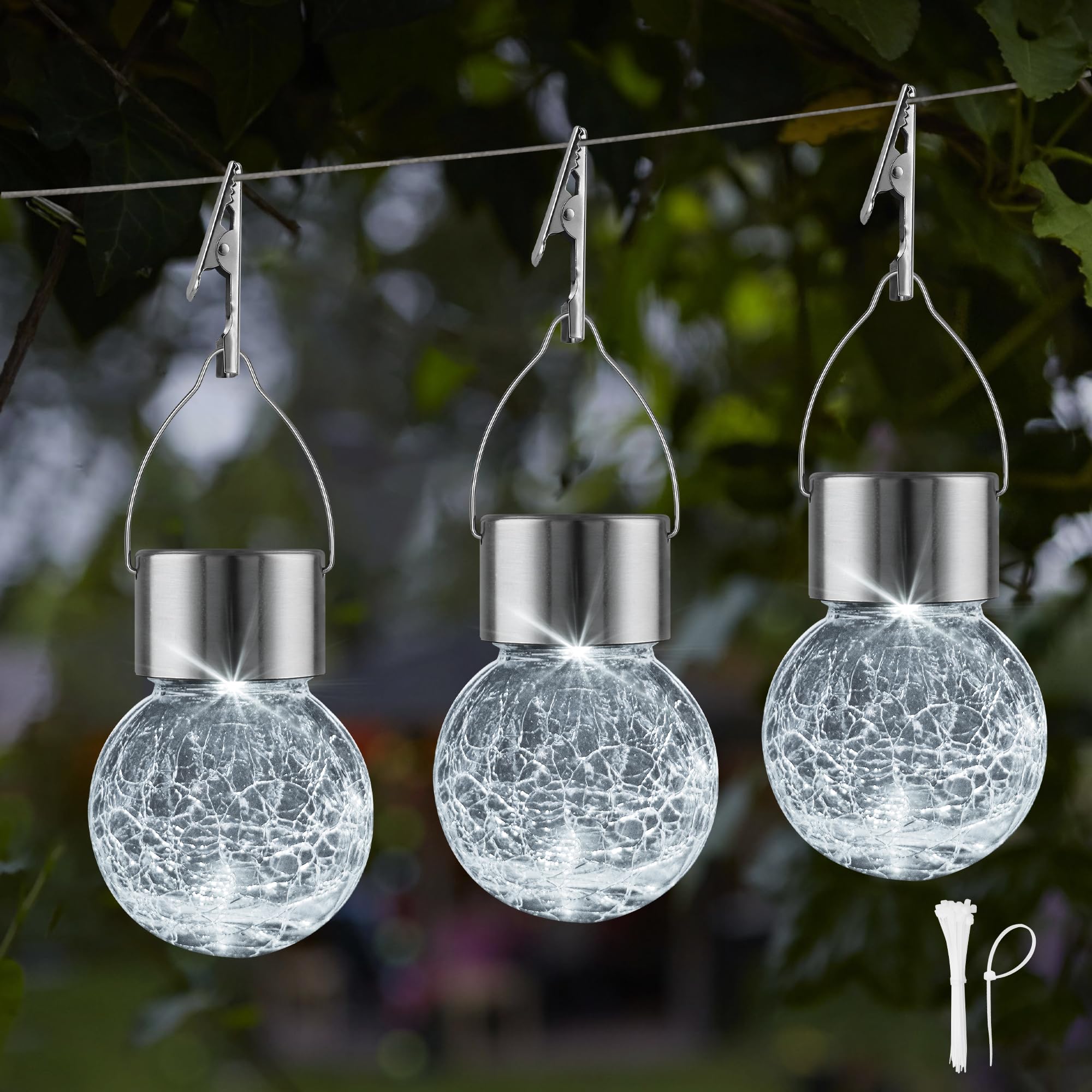 PARTPHONER Solar Lights Outdoor Hanging Globe 24 Pack, Waterproof Glass Ball Lanterns, Cold White, Model YSSO001ASO
