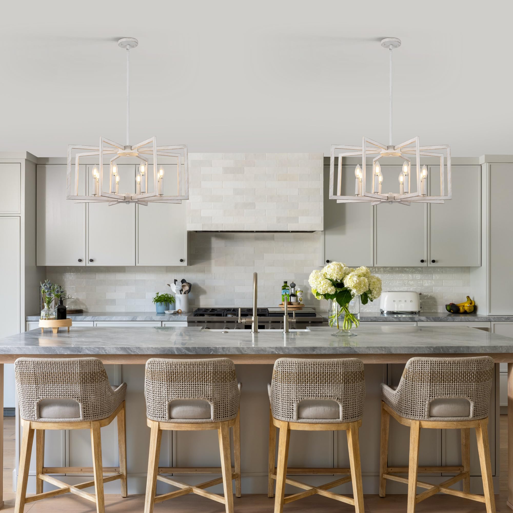 Klgxnrd 8-Light Antique White Farmhouse Chandeliers For Dining Room, Large French Country Chandelier, Rustic Iron Cage Hanging L