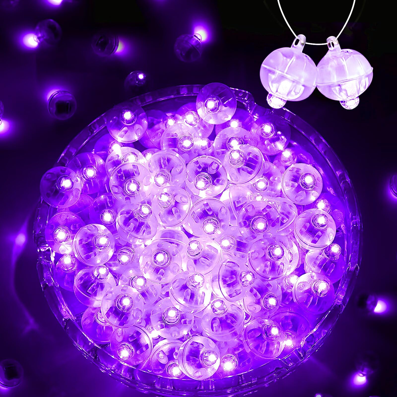 ZGWJ Mini LED Balloon Lights, 100 Pcs, Plastic, Glow Steadily Purple, Model A01-Mini, Ideal for Decorations and Parties