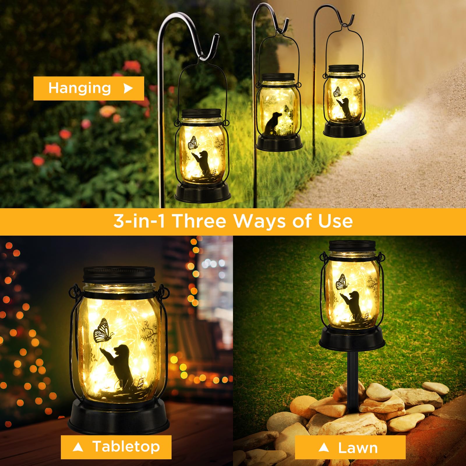 Kyoryuger Dog Solar Lanterns Retriever Dog Solar Lights Golden Retriever Gifts For Women Men Dog Lovers Gifts Decorative Hanging