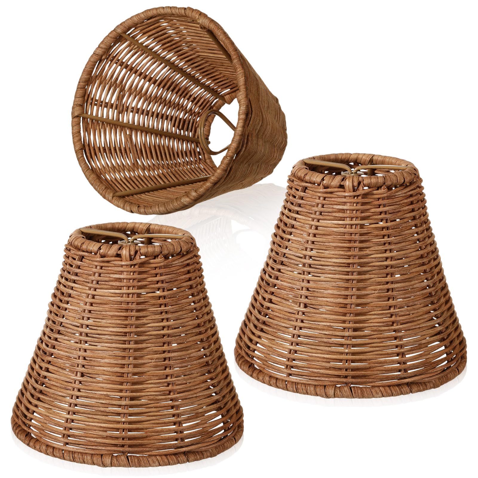 Kittmip Rattan Lamp Shade Set of 6 Natural Rattan Clip-on Chandelier Lampshade Mini Handmade Woven Vintage Boho Farmhouse Wicker