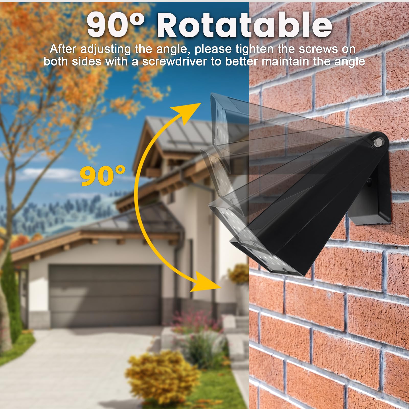 GUYULUX Solar Powered Patio Wall Light, Dusk-to-Dawn Sensor, 90° Rotatable, 2-Pack, Black, Model YUU-WL-0606