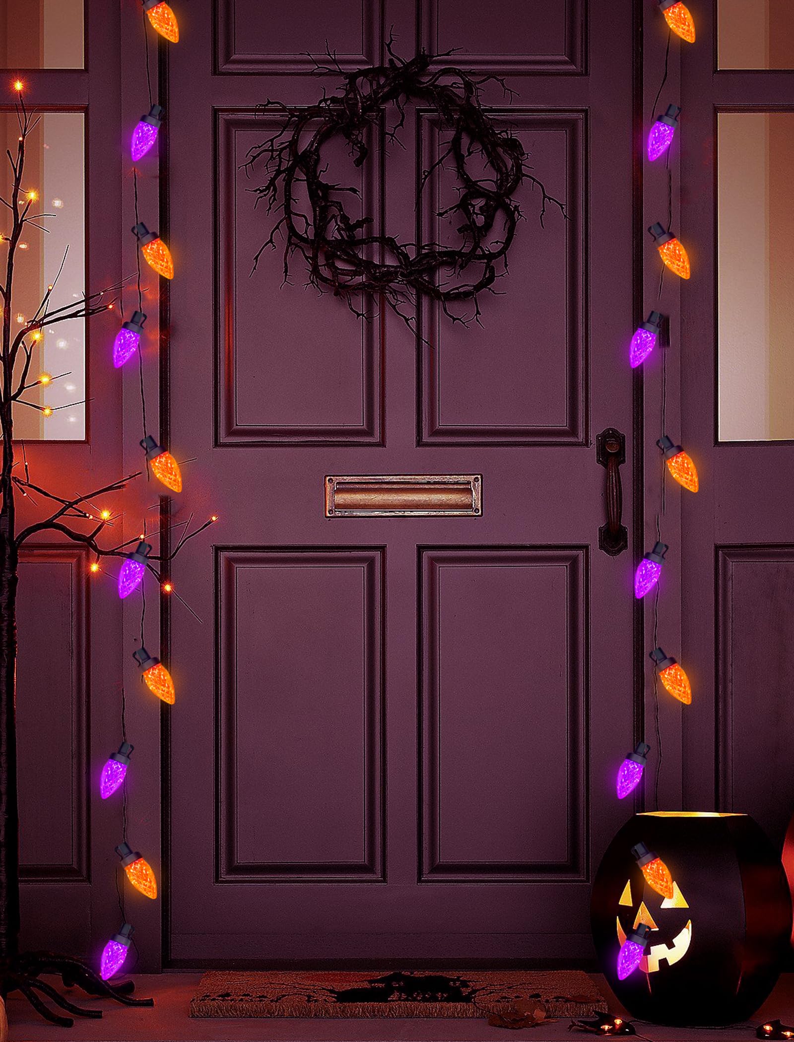 26Ft Halloween String Lights Outdoor  50 C7 Led Orange And Purple String Lights Waterproof  Plug-In Halloween Patio Decorative Lights For Indoor Roofline Backary Porch House Holiday Party Decor