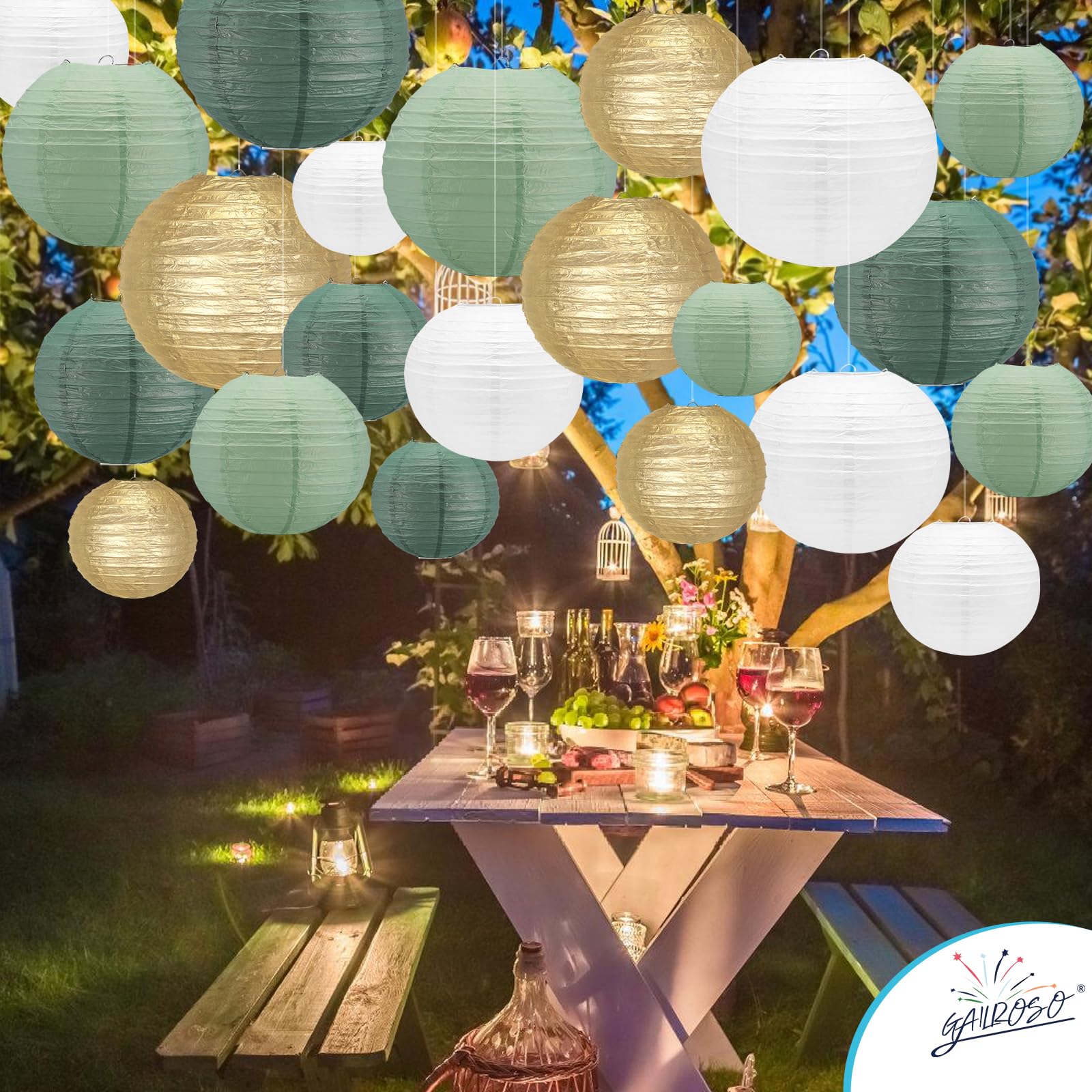 21Pcs Sage Green Paper Lanterns,4''6''8''10''12'' Hanging Round Paper Lanterns Decorative With Tape And String For Bridal Shower