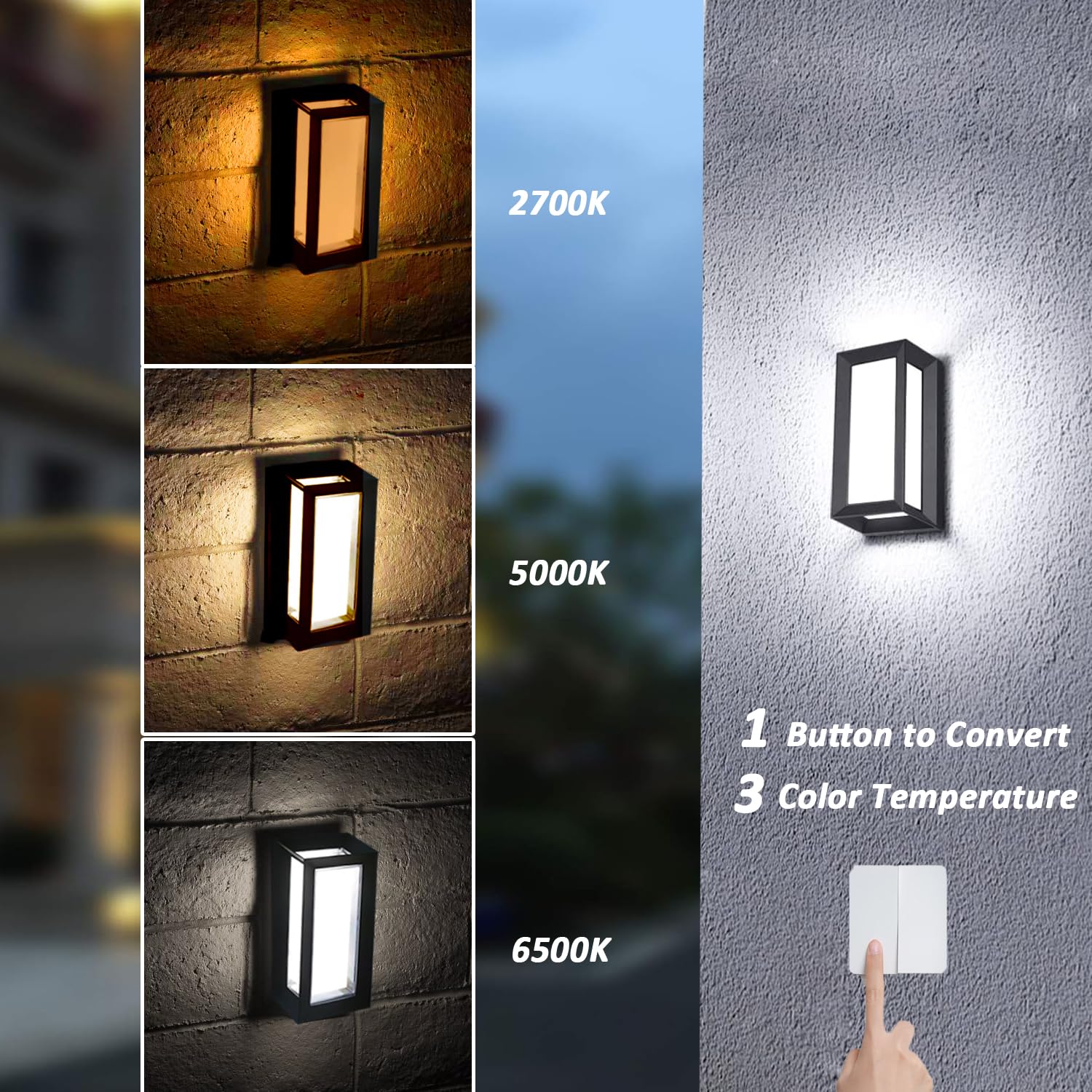 Rosykite 18W Led Outdoor Wall Lights 2-Pack, Waterproof Tunable White, Modern Rectangle-Cct Fixtures