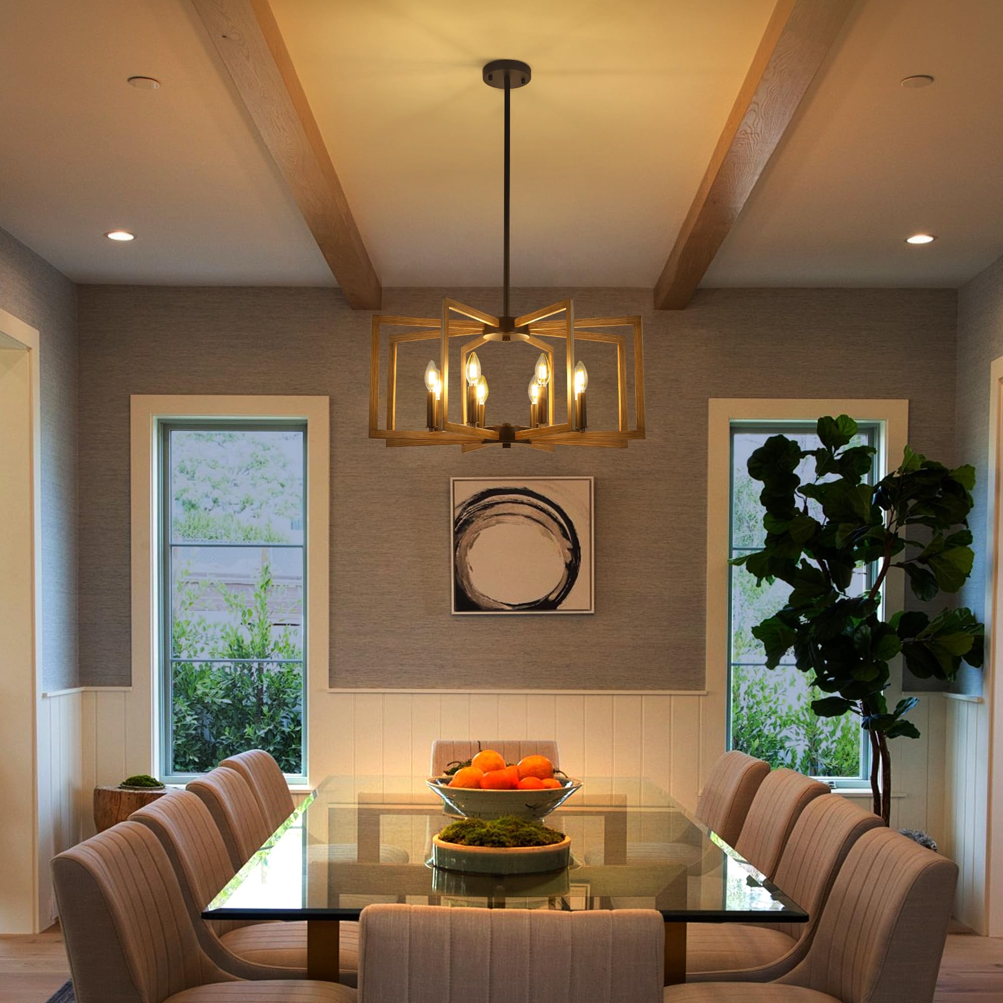 Klgxnrd 8-Light Modern Farmhouse Chandelier, Vintage Geometric Dining Room Lighting Hanging, Industrial Chandelier For Kitchen I