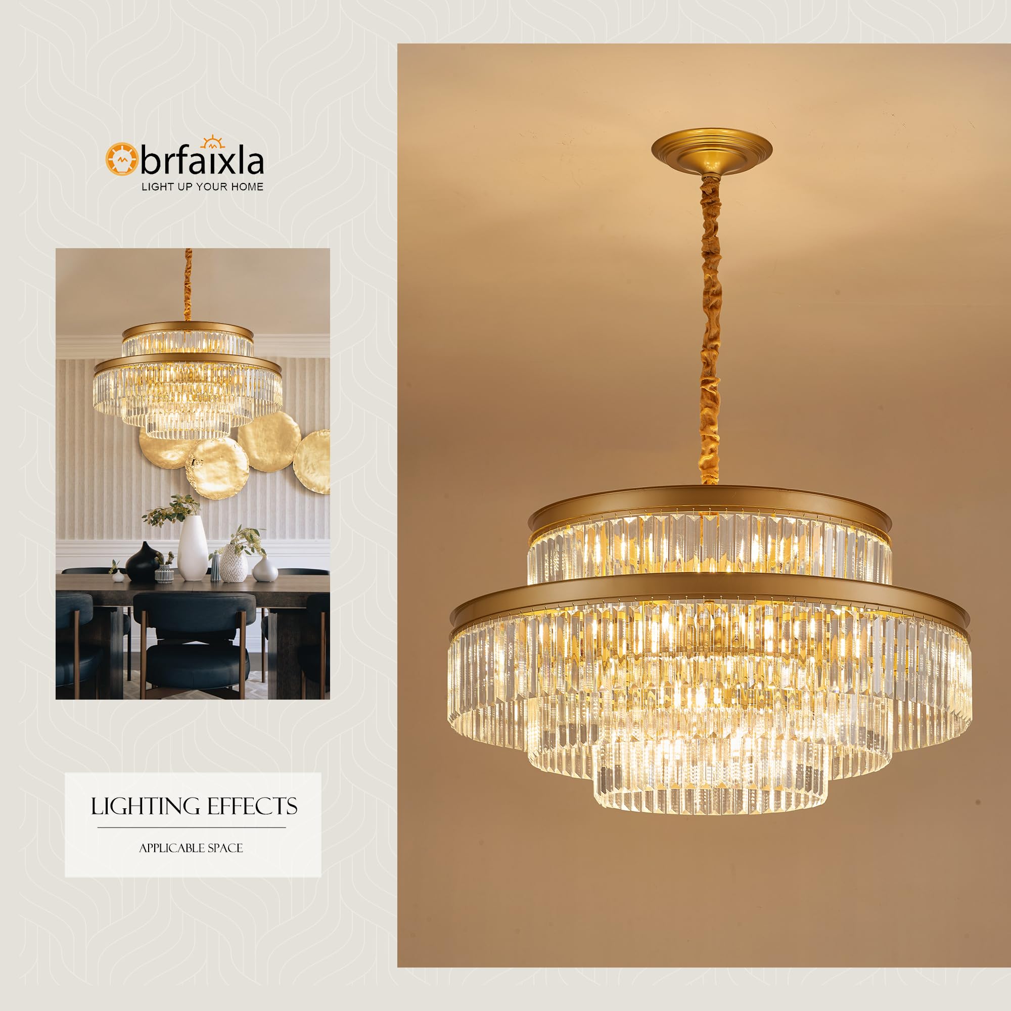 Brfaixla 31.5 18-Light Modern Crystal Chandelier Light Fixture Large 4-Tier Gold stylish Glam Chandeliers For Dining Room Round Hanging Pendant Lighting For Living Room Kitchen Bedroom Foyer Lobby