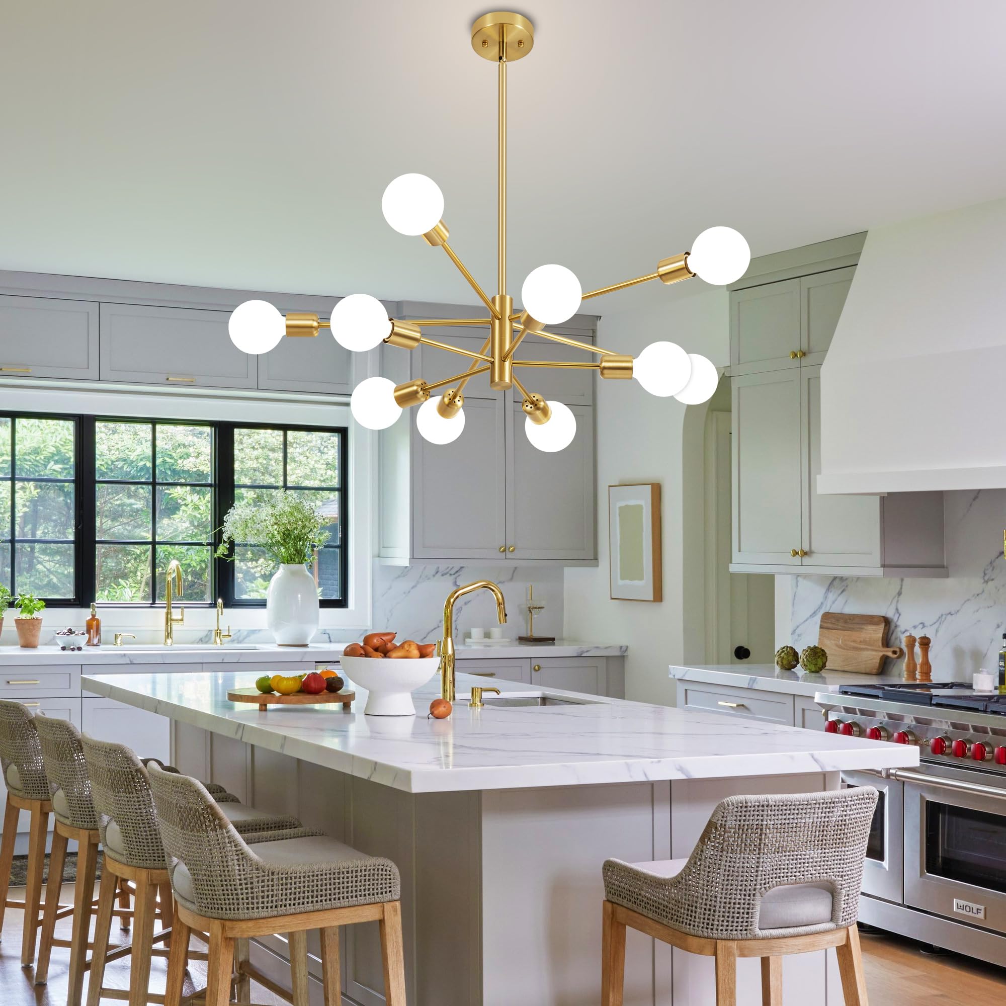 Deyidn Sputnik Chandelier Modern Gold Chandelier Mid Century Ceiling Lighting Fixtures 10 Lights E26 For Living Room, Kitchen Is