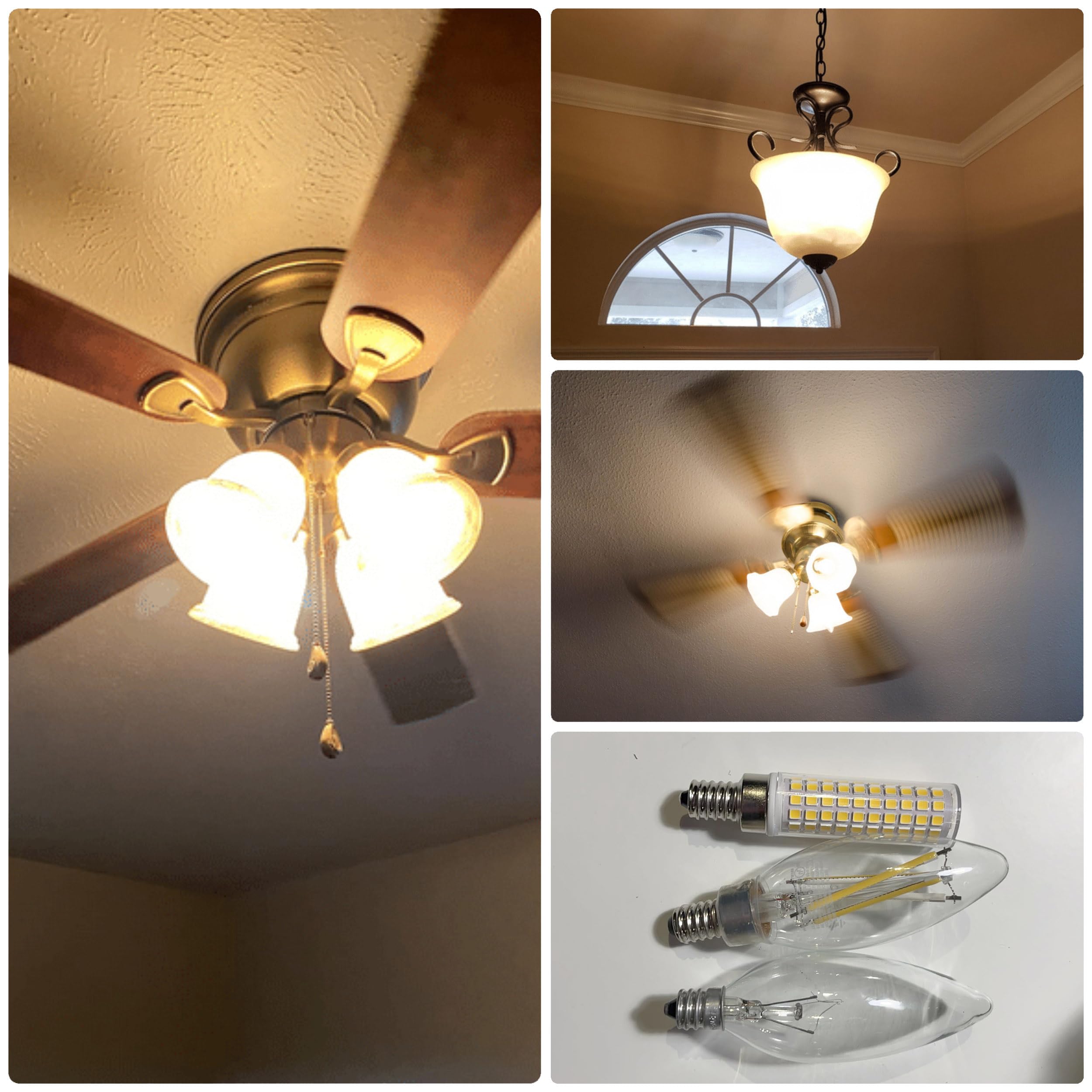 Alide Dimmable E12 100 Watt Equivalent Led Candelabra Bulbs C7,2700K Warm White,1000Lm T6 E12 10W Led Ceil Fan Light Bulbs For C