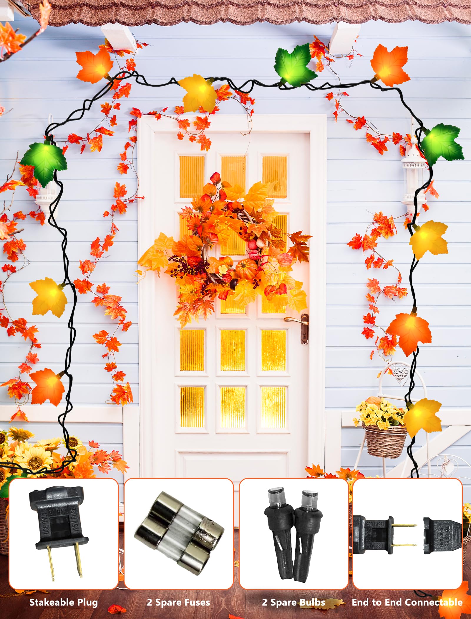Fall Decorations Thanksgiving For Home  8Ft Halloween Decor Indoor Lights With 10 Led Maple Leaf  Connectable Novely Fairy String Lights Autumn Harvest Table Indoor Outdoor Decor Halloween Party Gifts