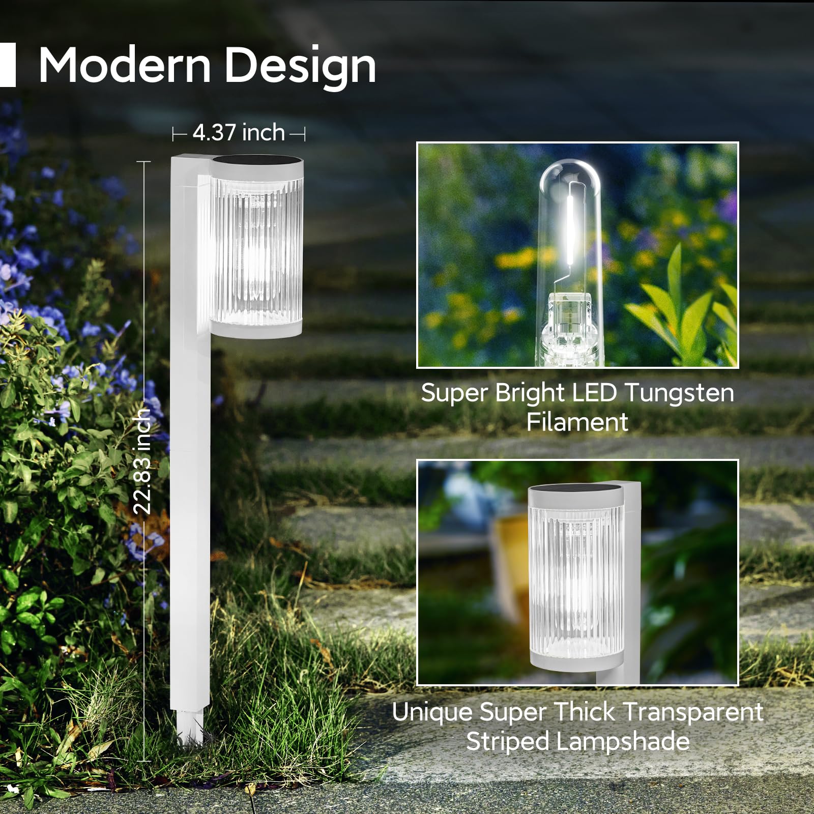ELECLINK Solar Pathway Lights, 2 Pack, Up to 12Hrs, IP65 Waterproof, Cool White, Model DC-309-WHITE-2P