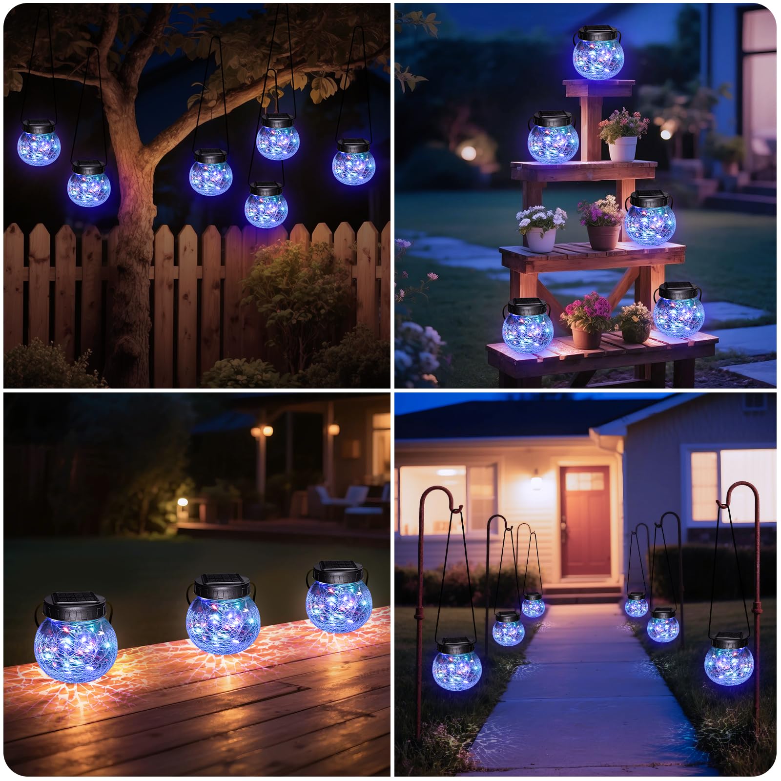 Kolpop 2 Pack Solar Lantern Outdoor Lights  Multi-Coloured Solars Lanterns With 30 Led   le Glass Ball Waterproof Hanging Solar Lights For Garden Decor Patio Fence Yard Christmas Tree Decoration
