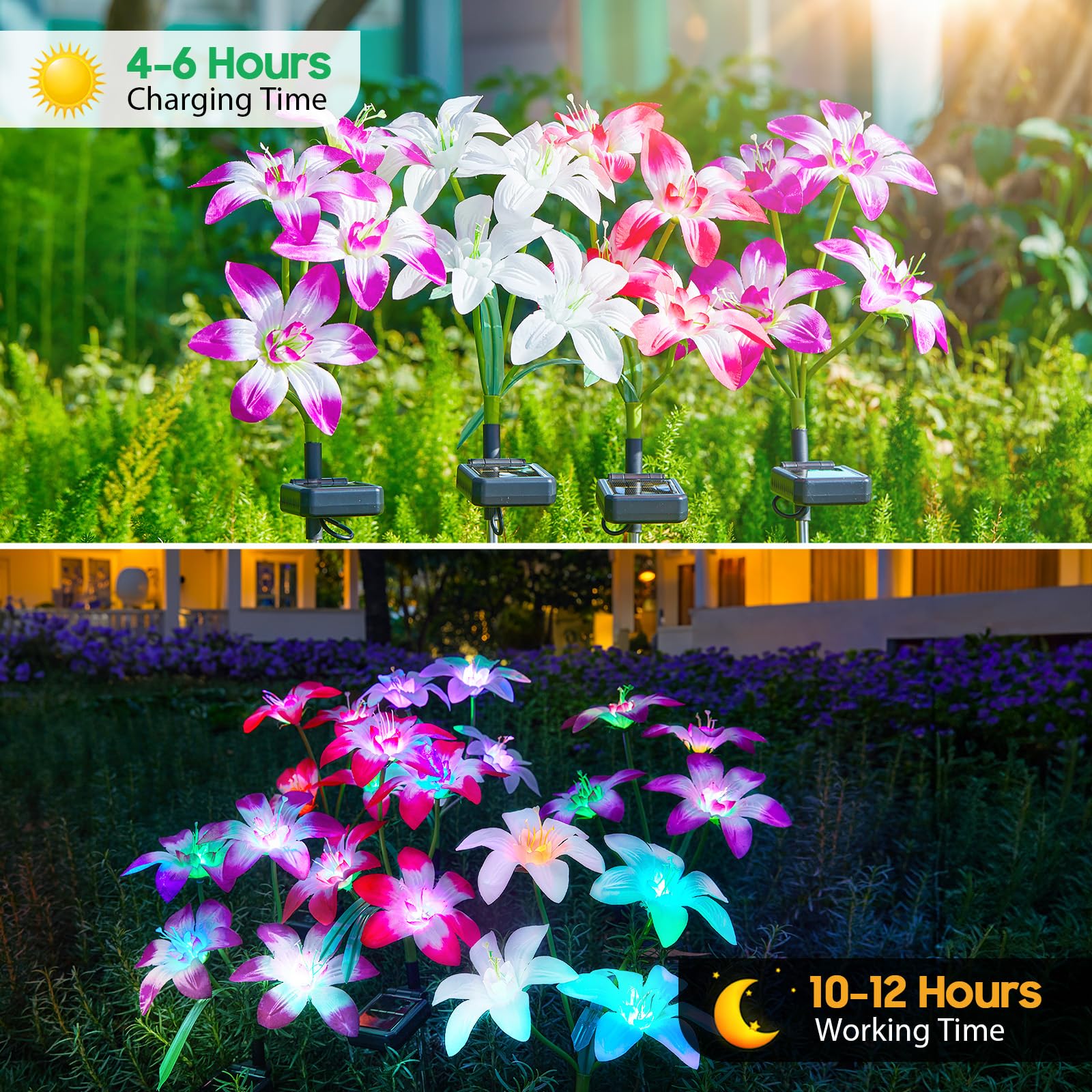 Ahaorigin Solar Garden Lights Outdoor  4 Pack Blooming Lily Solar Flowers Outdoor Waterproof  7 Color Changing Bigger Flower Lights For Yard Patio Decor  Gift For Mom