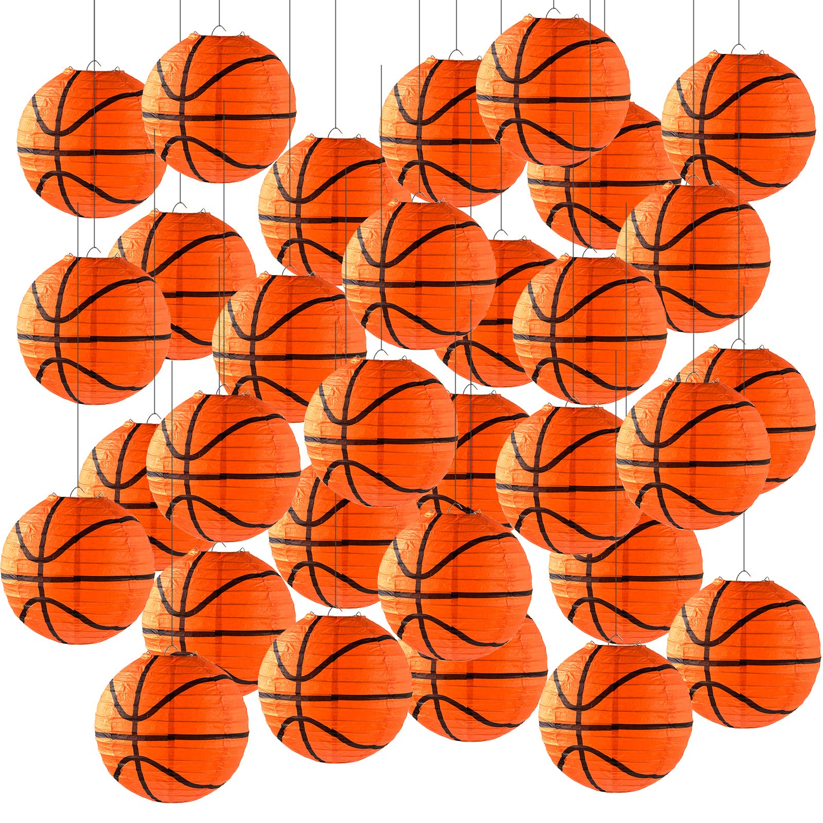 30 Pieces Orange Basketball Paper Lanterns Decorations 8 Inches Ceiling Hanging Basketball Lanterns Basketball Sports Party Pape