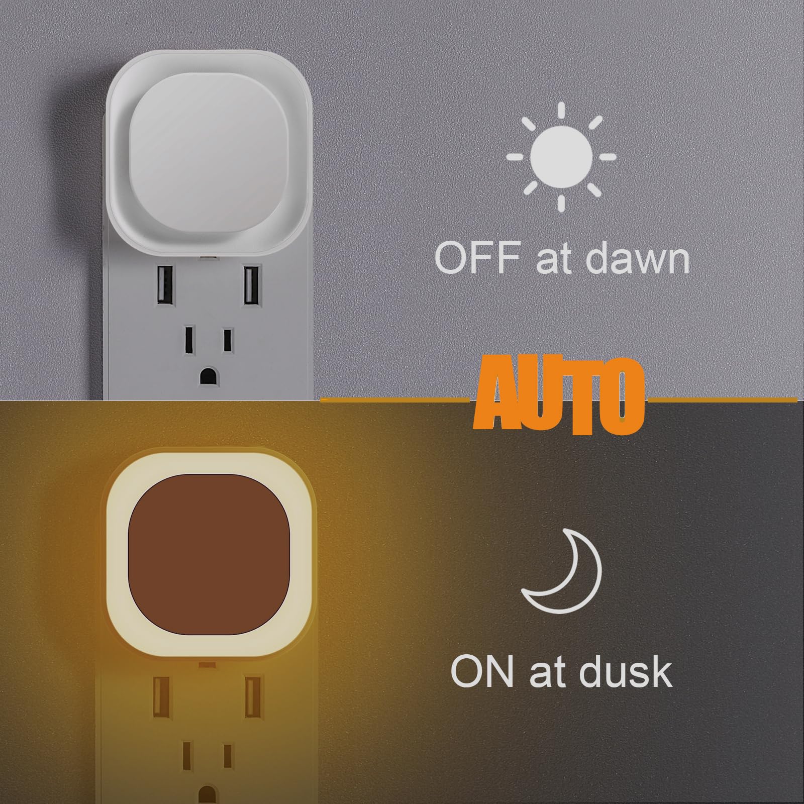 YUNLEX Dimmable Night Light 2 Pack, Auto Dusk to Dawn Sensor, Soft Glow, Golden Yellow, Model NLS21