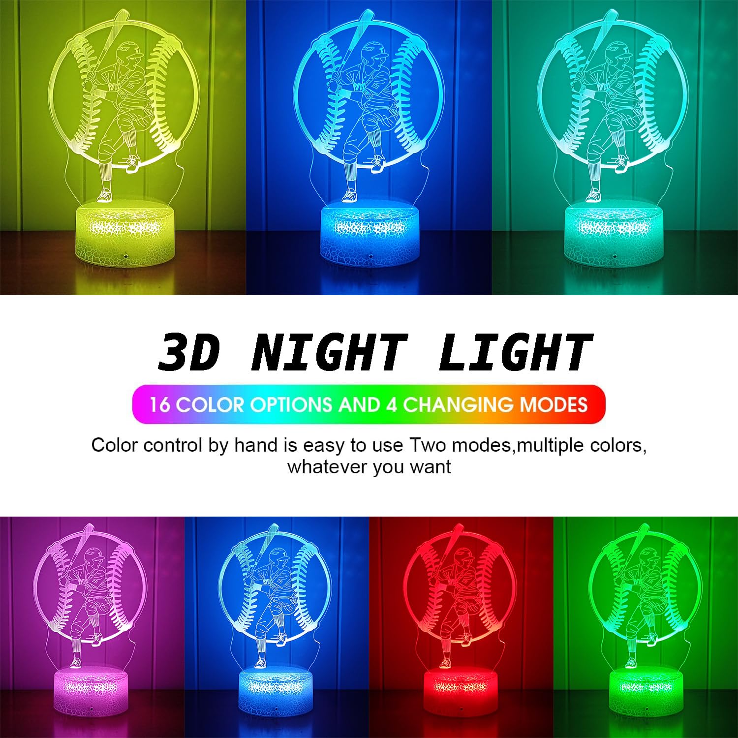 Ledergo Baseball Night Light For Boys,16 Colors Christmas Lighting Gift Rgb Touch Remote Controller Desk Lamp For Baseball Fan H