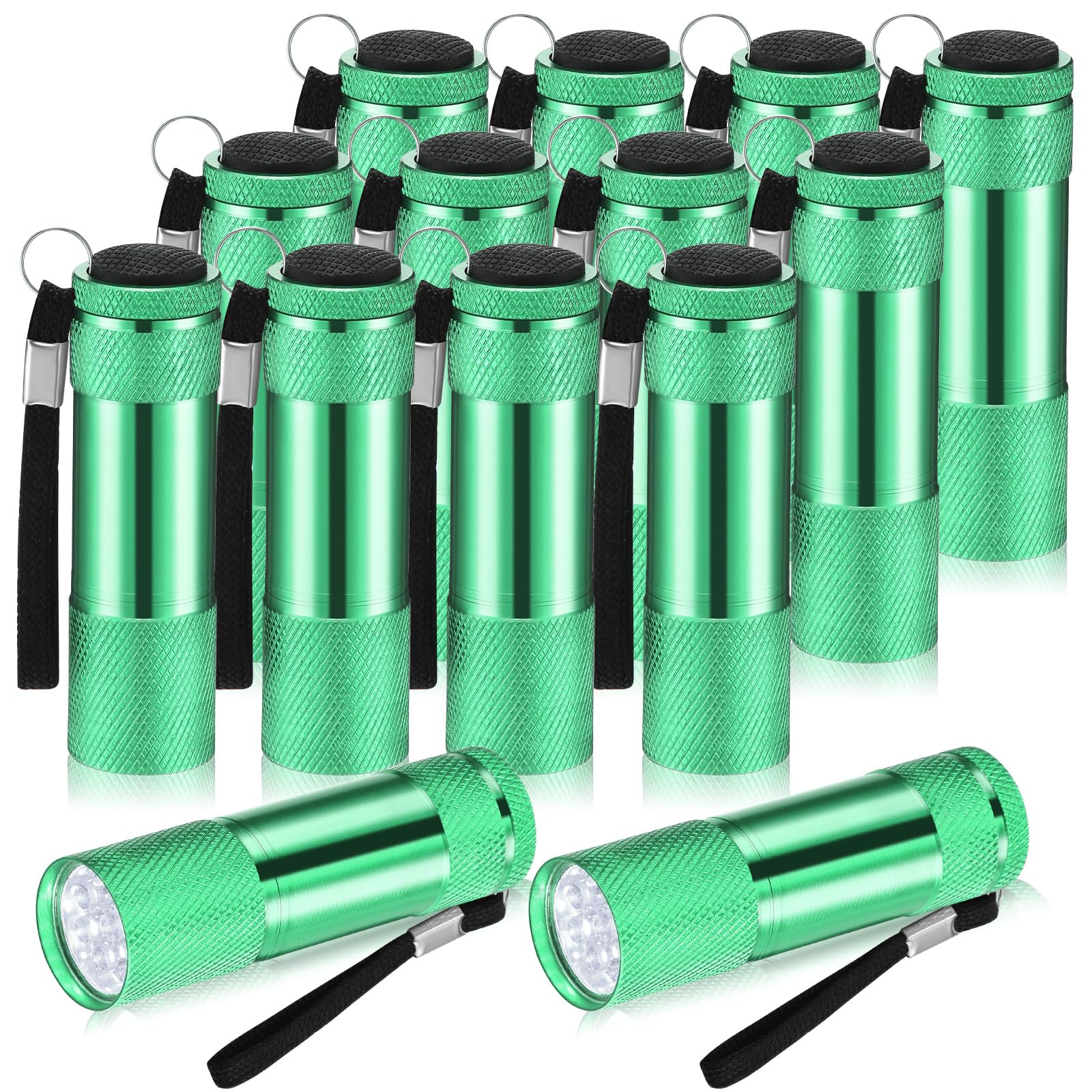 VIHOSE 12 Pcs Mini Flashlights, Bright Aluminum LED Handheld Lights with Lanyard, Green