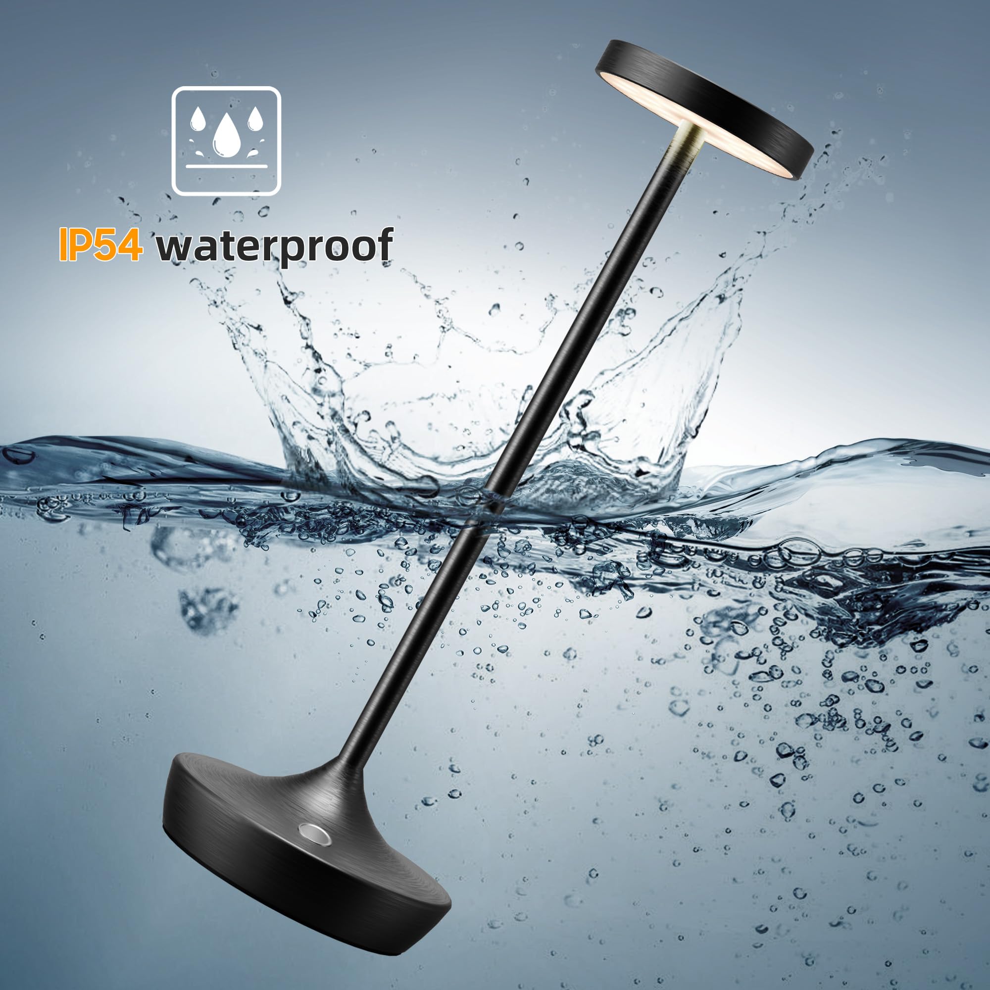 Willdoak Cordless Table Lamp - 6000mAh LED, Portable, Touch Dimmable, Waterproof, Black, Model X86