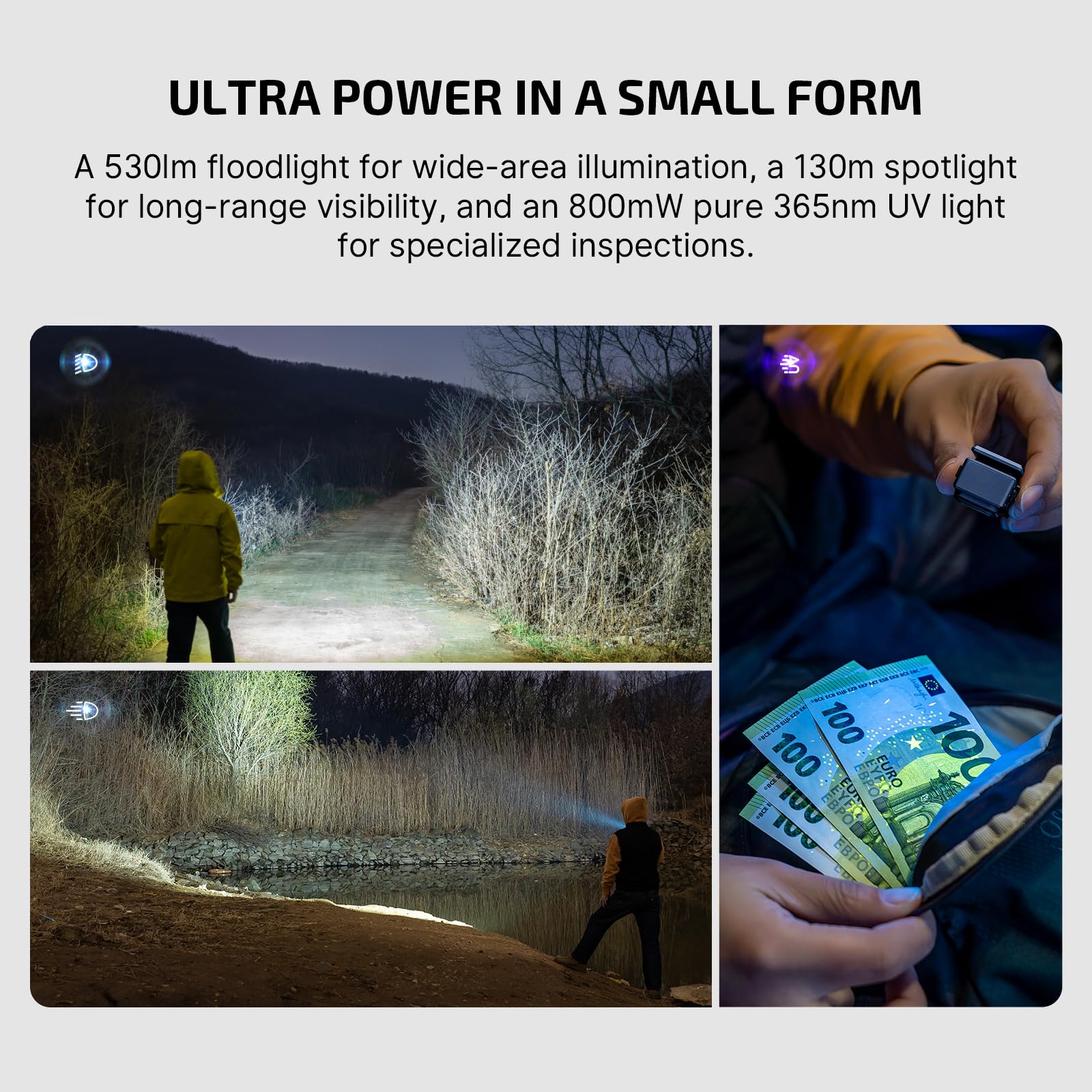 OLIGHT Oclip Ultra EDC Flashlight, 530 Lumens, Rechargeable, Type-C, Aluminum, Navy Blue, Model OCLIPUT-NBL-300000