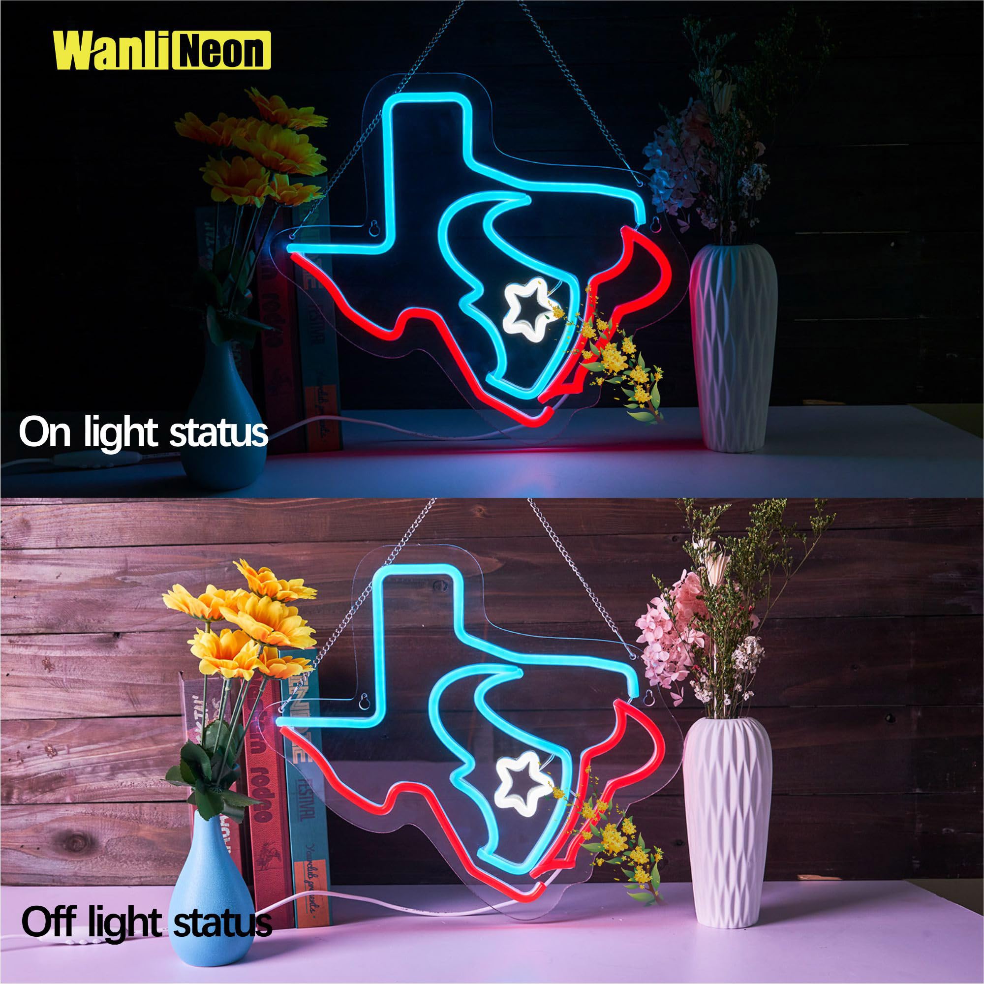 WanliNeon Texans Football Neon Sign, 17.5x15.6 In, Acrylic, Blue + Red + White, Ideal for Bar, Man Cave, Game Room Decor