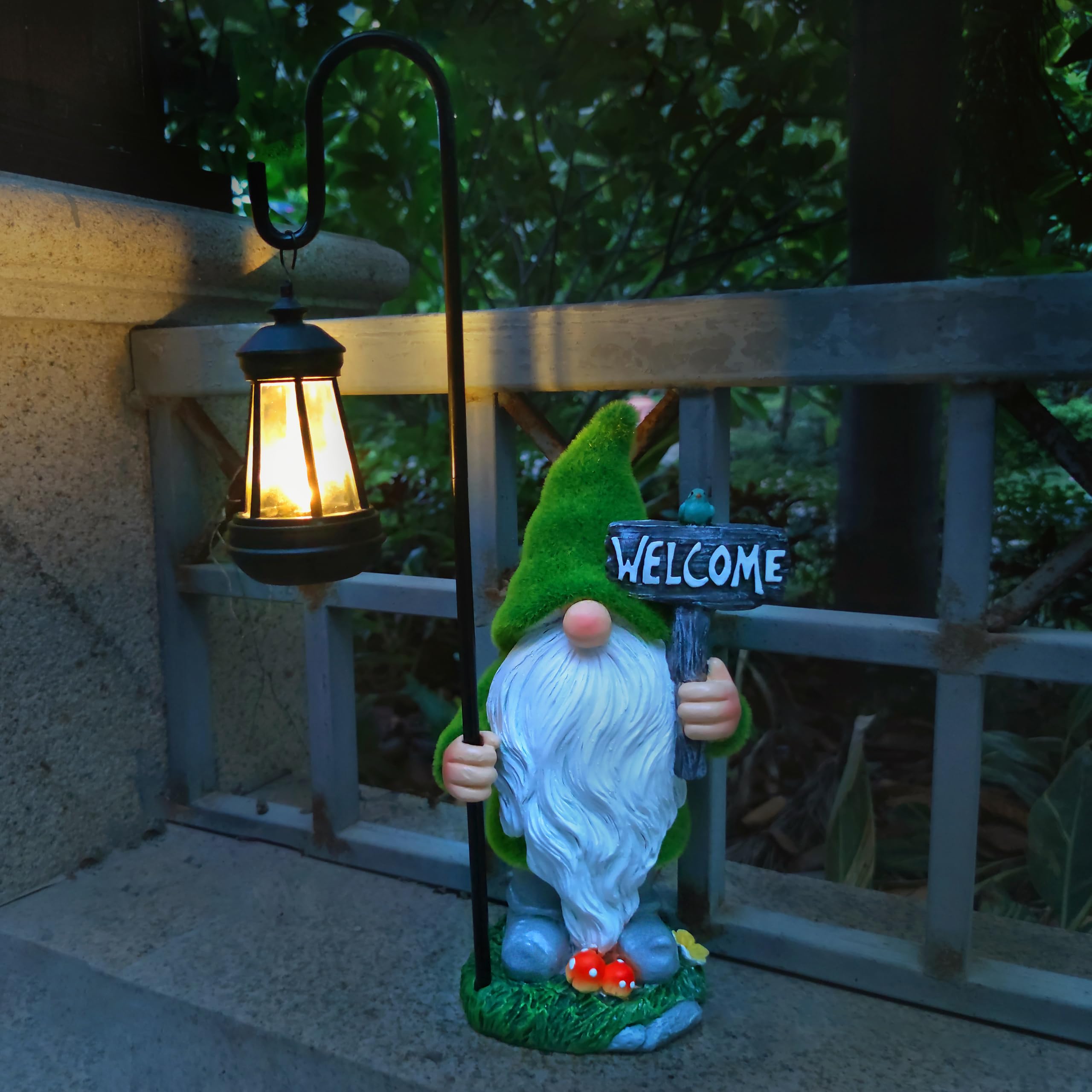 JOYBEE Garden Statues Gnomes with Solar Lantern Outdoor Decor-Gnomes Solar Figurines Lights Decorations for Patio Yard Lawn Orna