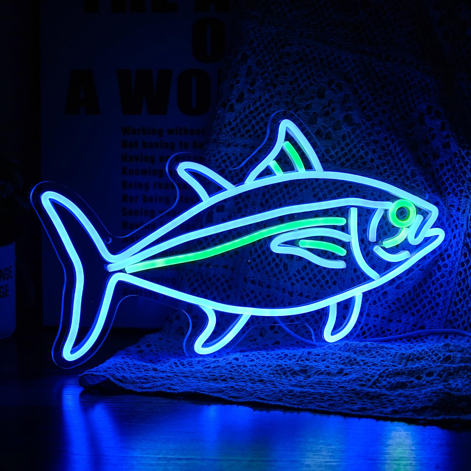 GNVETZLL Tuna Neon Sign - Dimmable LED Wall Decor - Blue Green - 16.9inx9.6in - Ideal for Bedroom, Living Room, Restaurant, Office