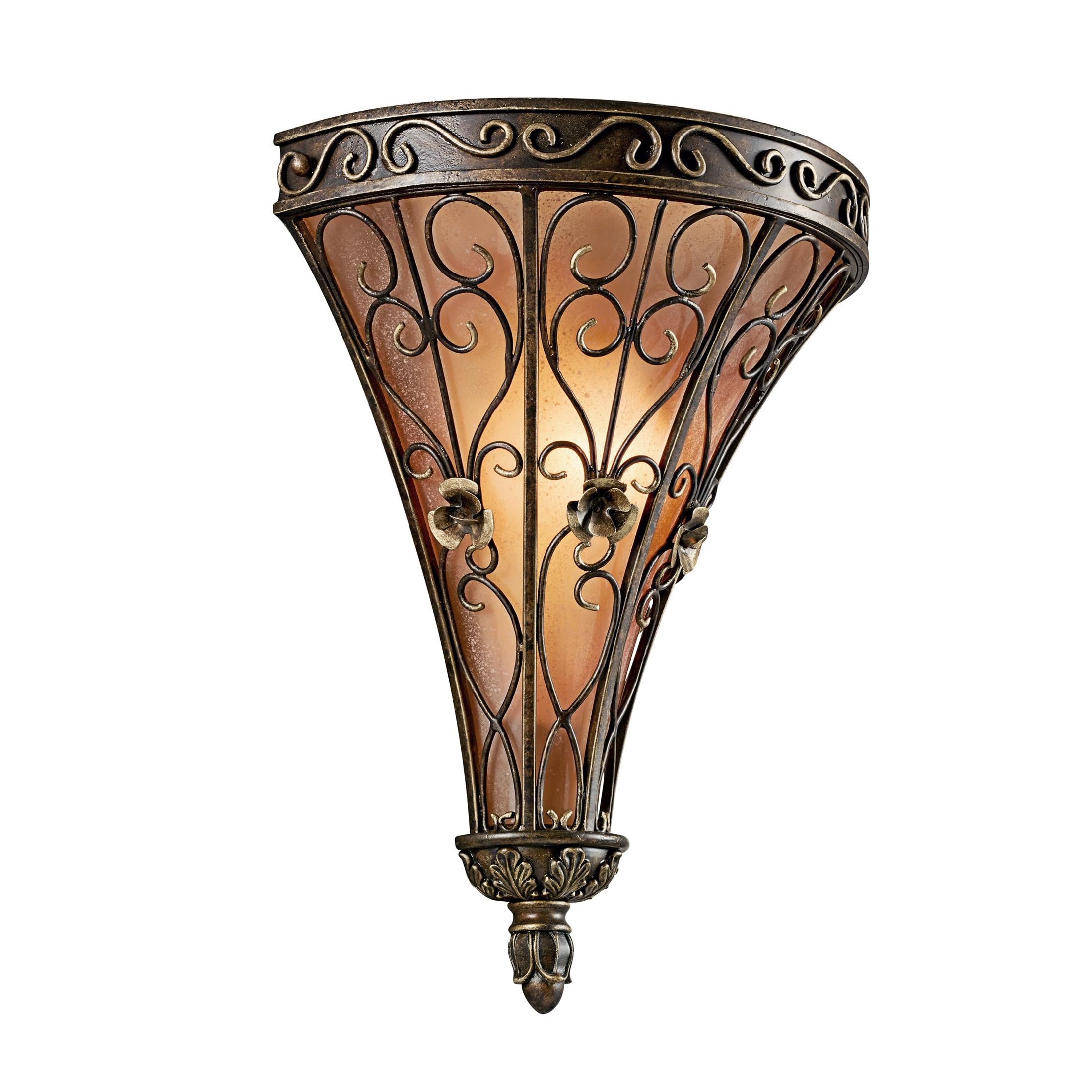 Kichler Marchesa 14.75 Wall Sconce in Terrene Bronze, 1-Light Hallway Light with Satin Etched Umber Seeded Glass, (14.75 H x 12.