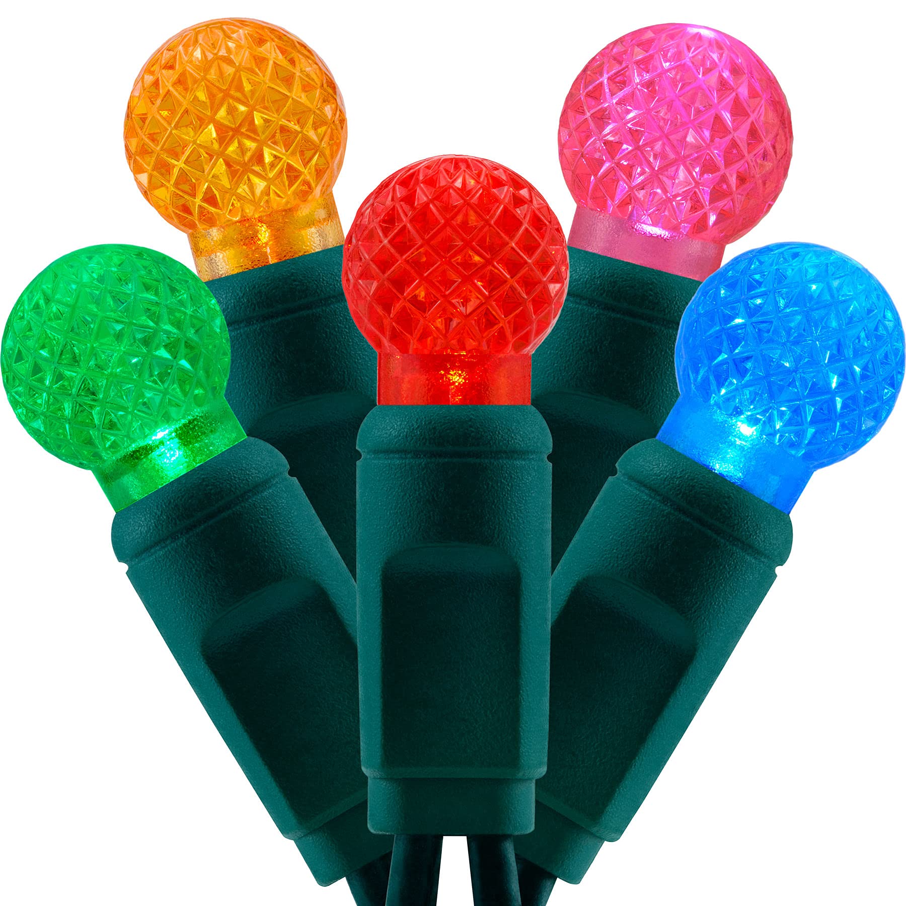 YULETIME Multicolor One-Piece G12 LED Christmas Lights, Total 48 Feet 140 Count 2 Strands 24ft 70ct Waterproof Raspberry String 