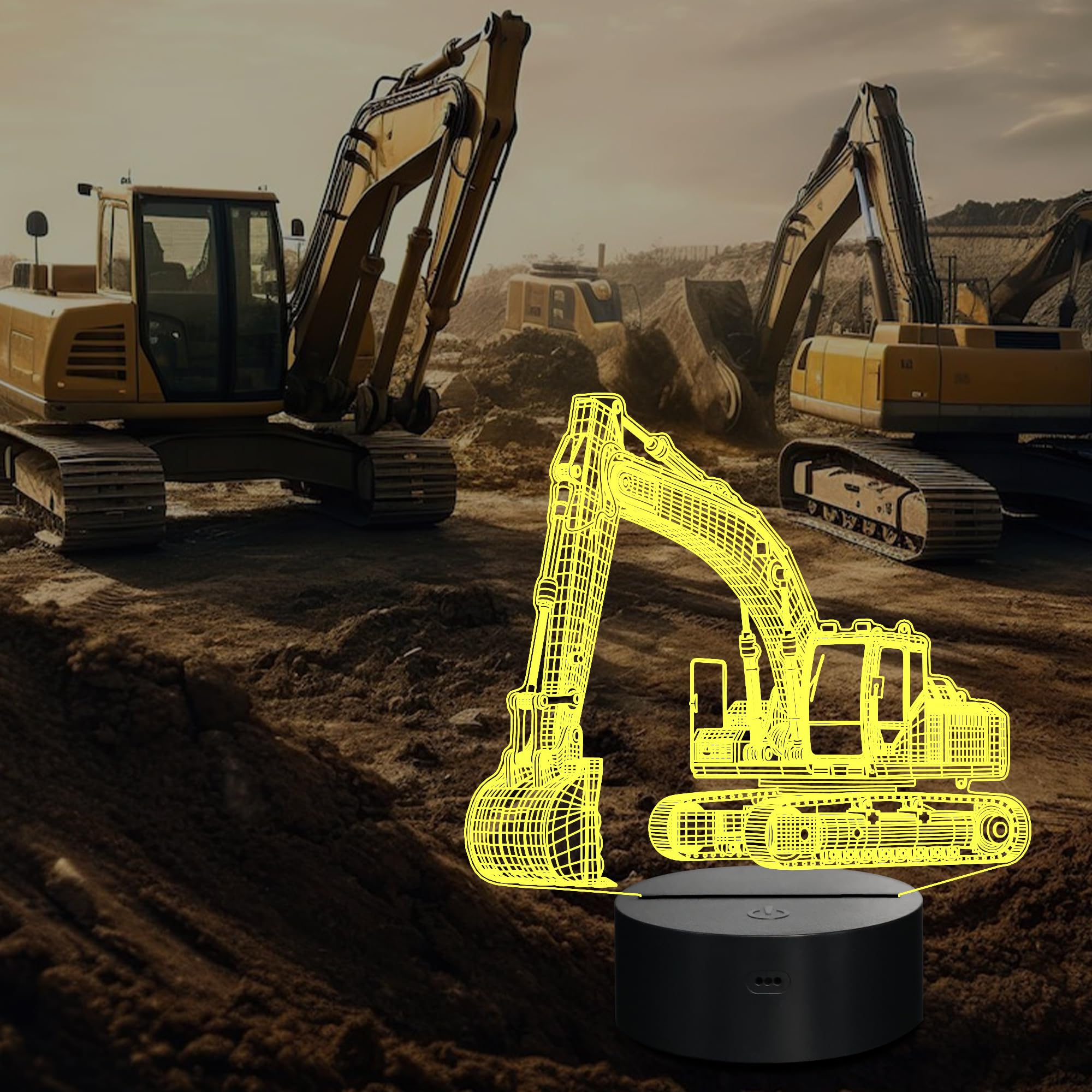 CoolGift Mart Excavator 3D Night Light, 3D LED Optical Illusion Lamp with Remote Control and Timer, Perfect Christmas and Birthd