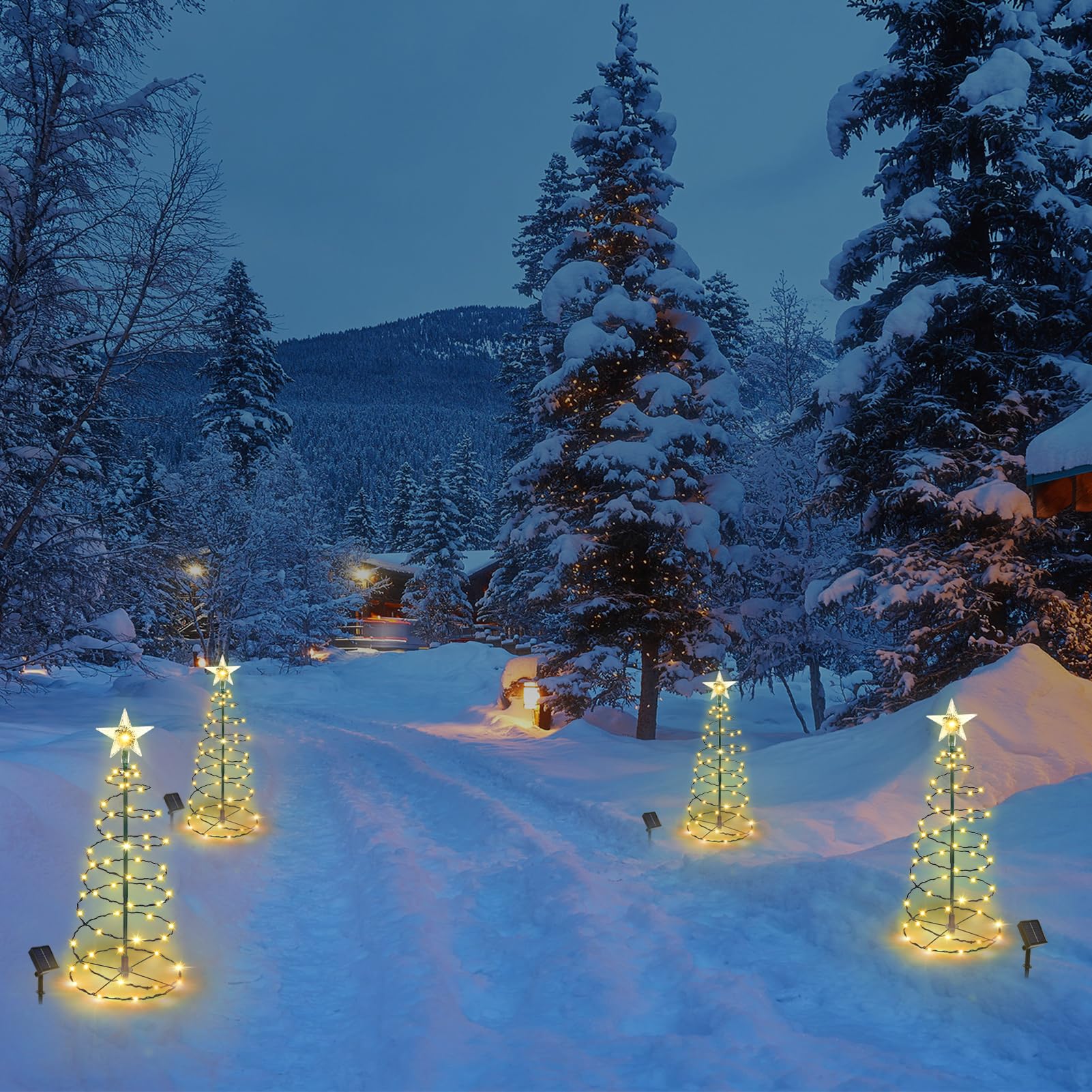 Bstge Outdoor Christmas Tree Lights, 20in Warm White Solar Pathway Lights, Waterproof, 8 Modes, 2 Pack for Garden Patio Yard
