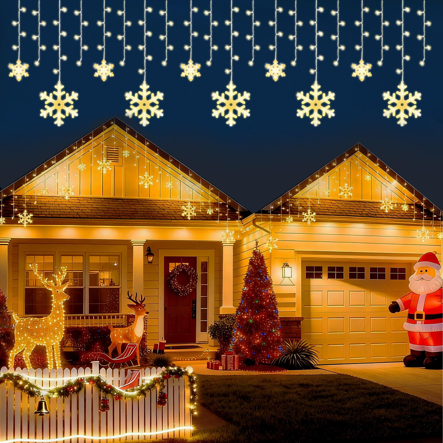 Brightown Snowflake Lights, 2 Packs Total 40Ft with 456 Drops,Connectable Icicle Curtain String Lights for Outdoor Indoor House 
