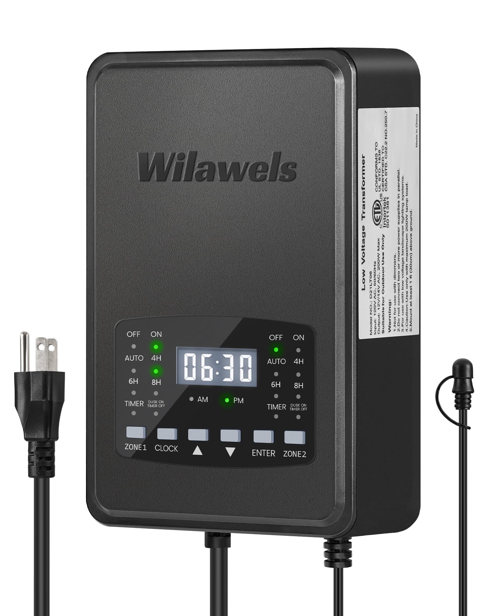 WILAWELS 200W Low Voltage Landscape Transformer, 2 Zone Independent Control, Landscape Lighting Transformer, 120V AC to 12/14V A
