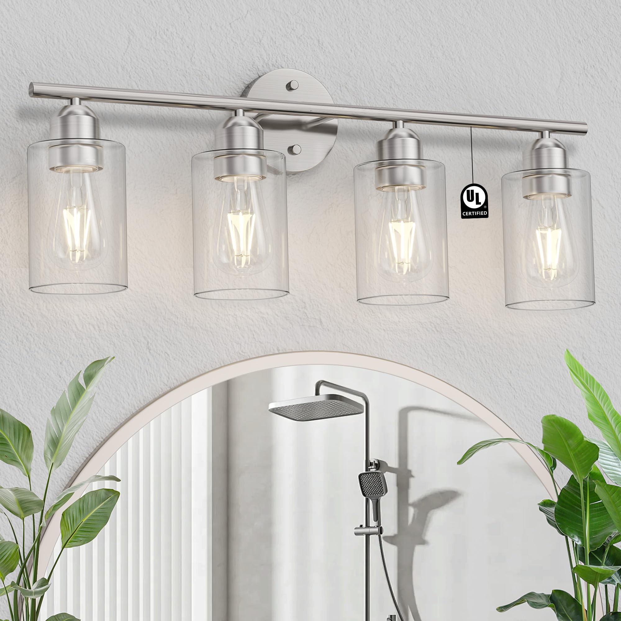 Espird Bathroom Vanity Light Fixtures, 4 Lights, Brushed Nickel, Metal, Model EP-4-Light-Nickel, Rustic Farmhouse Design