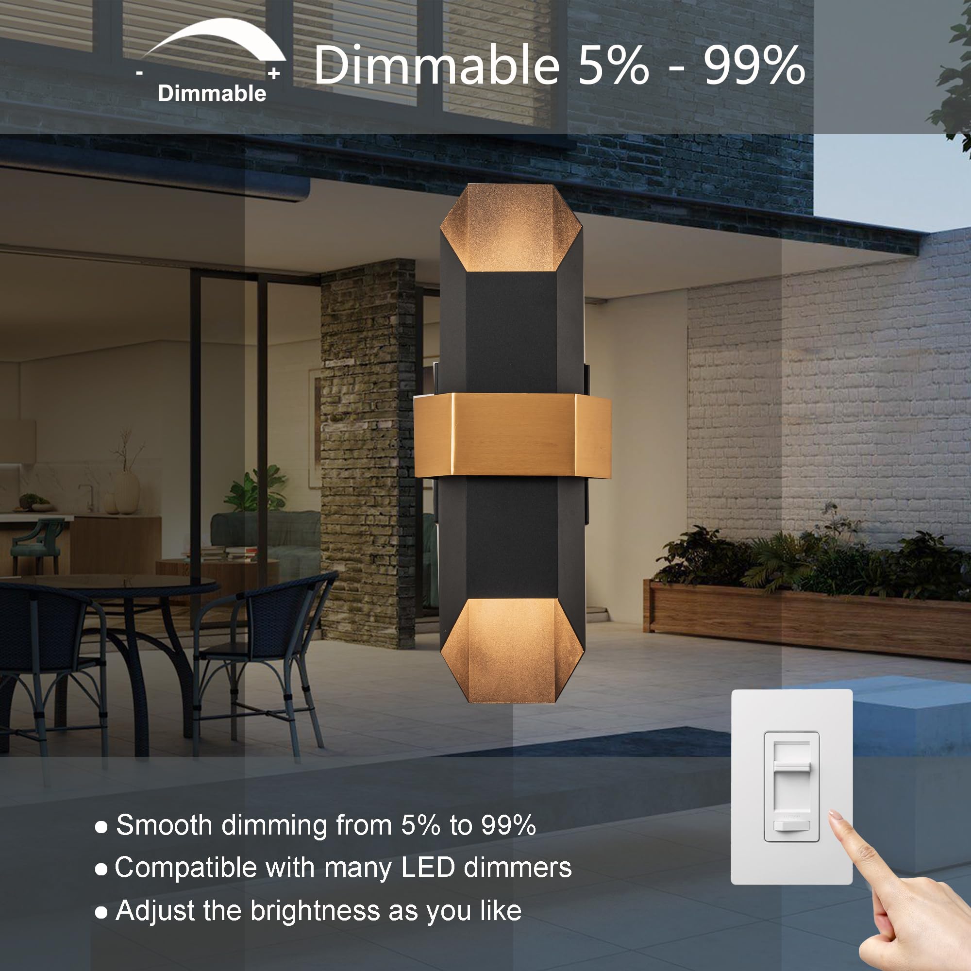 Oupavocs 2-Pack Black Gold Outdoor Wall Lights, Modern Led Sconce For Porch & Patio