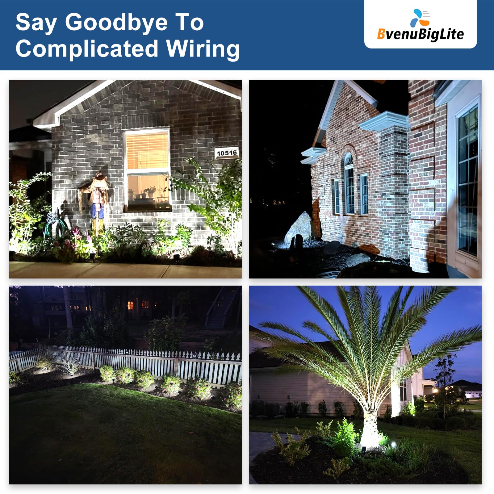 BvenuBigLite Solar Lights Outdoor, IP65 Waterproof LED Spot Lights, 4 Pack, Cool White, 3 Lighting Modes, Model WS-MPS22-4-WH.NA
