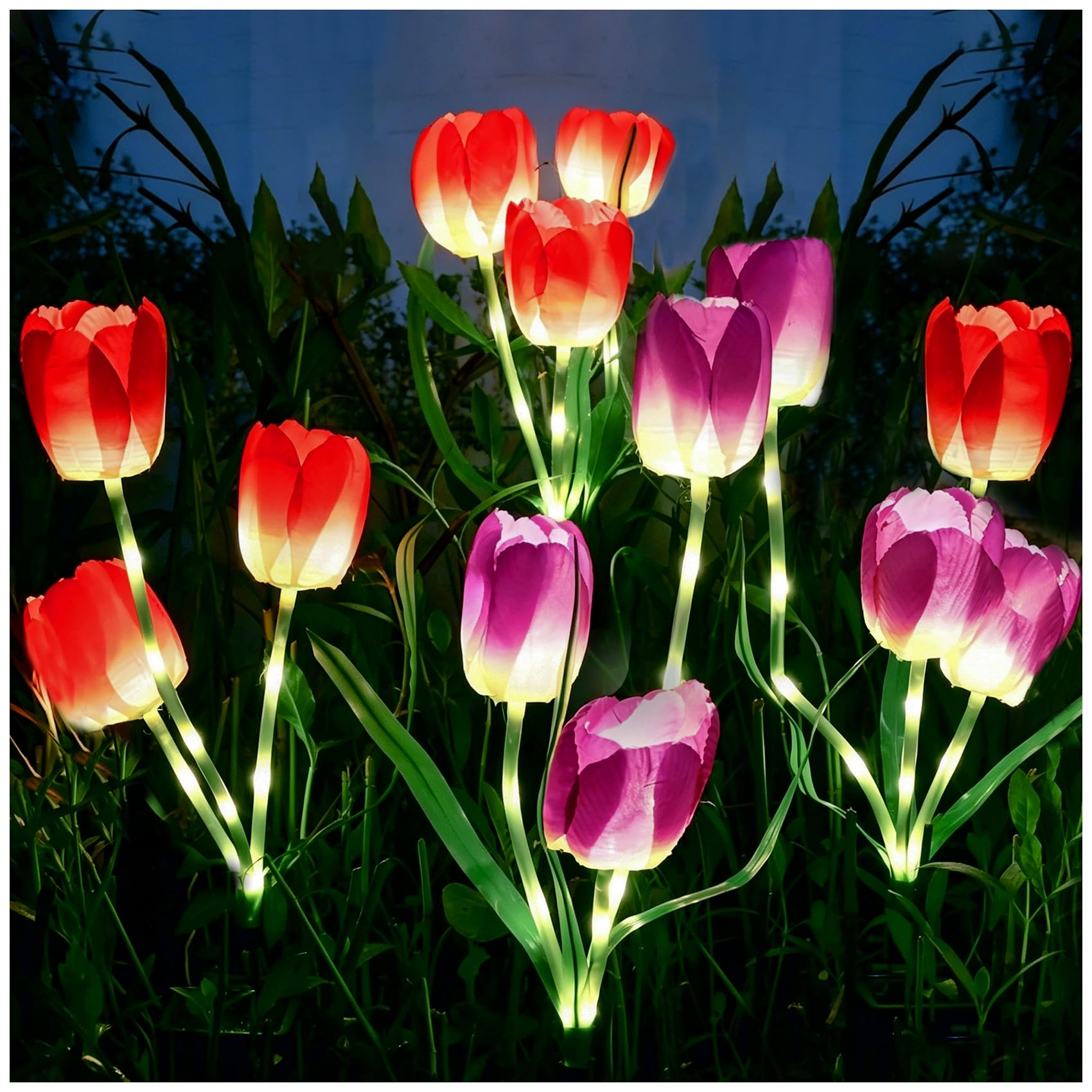 DooYard Solar Tulip Flower Garden Lights 4 Pack - Glowing Tulip Flowers & Stems, Upgraded Solar Panel, Outdoor Decorative Lights
