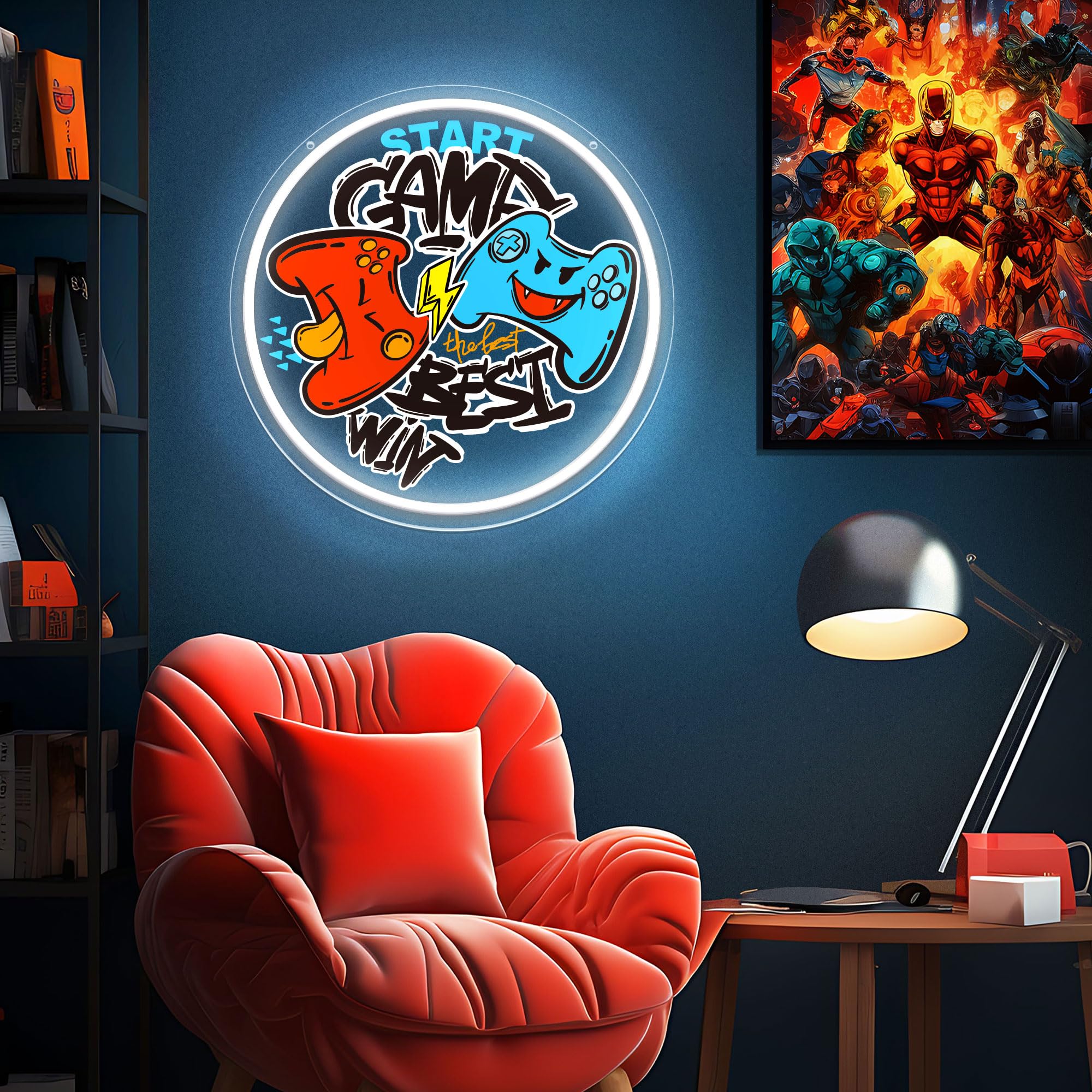 PSPCBS Gamer Neon Sign - LED Acrylic Light for Game Rooms, 12x12 inches, White-Game
