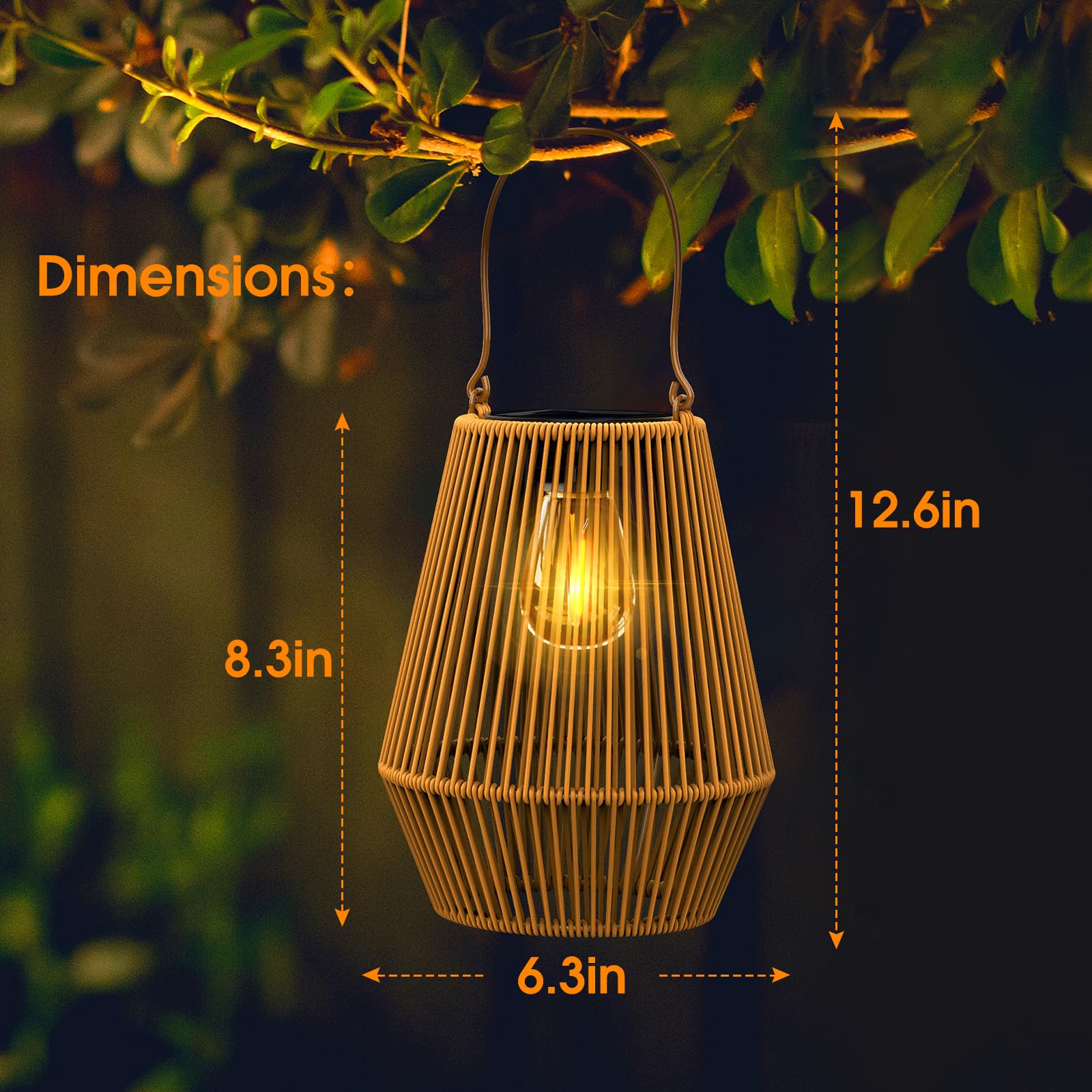 KagoLing Solar Lanterns Outdoor Waterproof Metal Lights, 2 Pack, Khaki, Model HandLan-02 for Garden, Yard, Patio, Porch, Lawn, Pathway