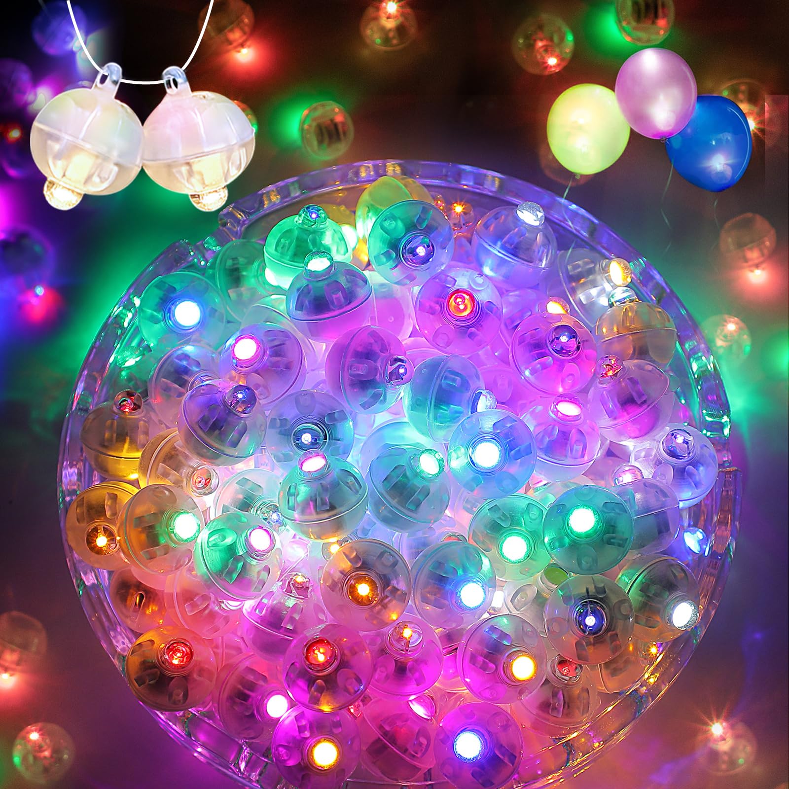 100pcs Balloon Lights Comes with a Lanyard, Long Standby Time Mini Ball Light, Round LED Multicolor Flash Ball Lamp for Paper La