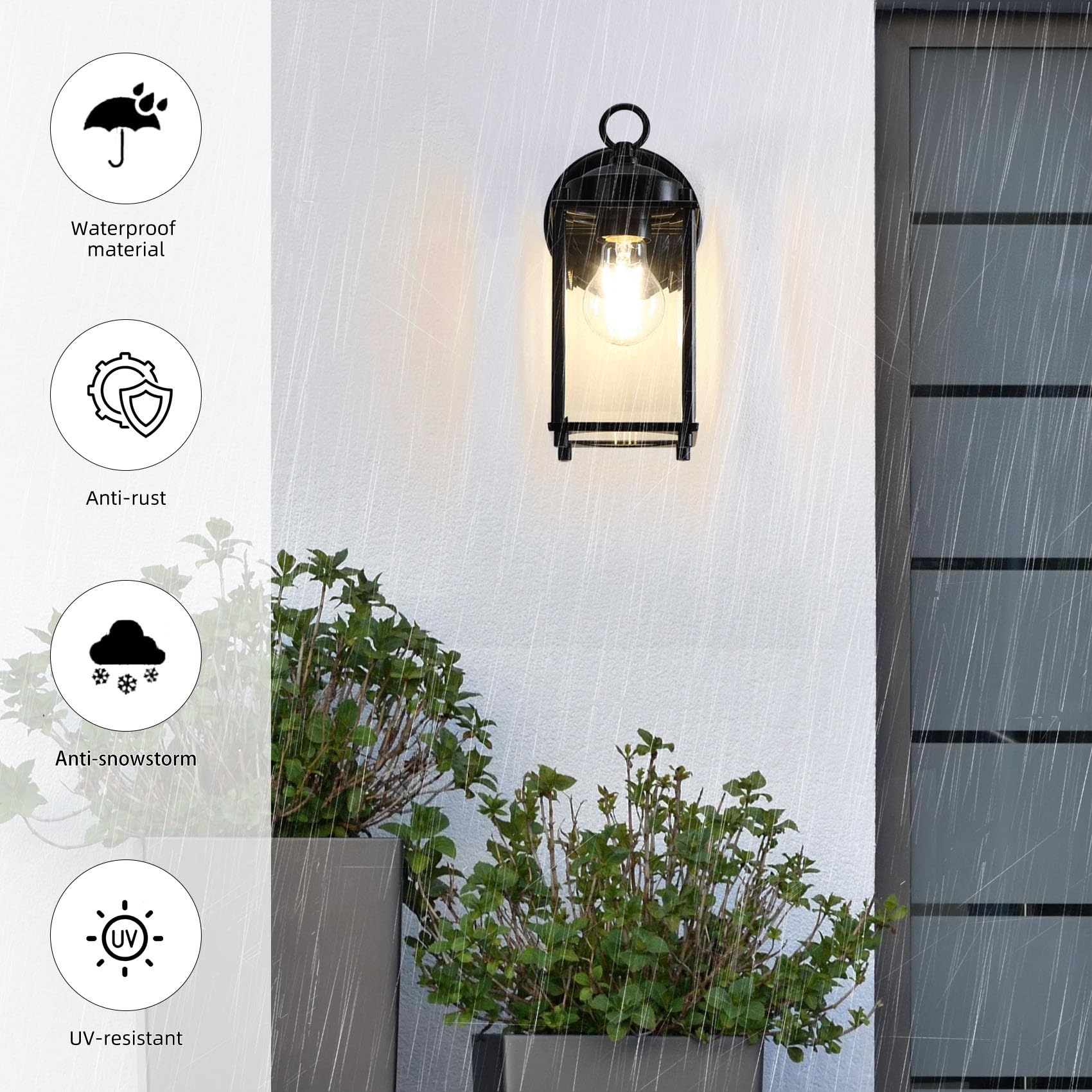 Senroyal Outdoor Wall Light, Exterior Lighting Fixture Wall Sconce, Black Porch Light Fixture With Clear Beveled Glass, Outdoor Wall Lantern Waterproof Anti-Rust E26 Socket For Front Door, Entryway